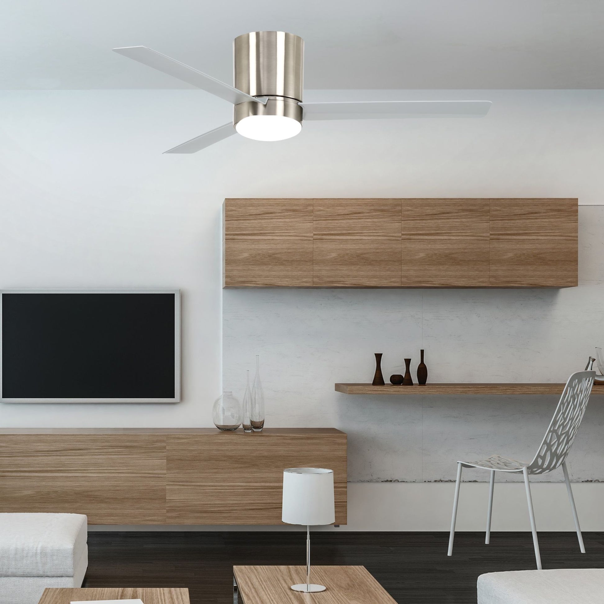 Roto Flush 52" Brushed Nickel LED Ceiling Fan with Remote Control - Bees Lighting