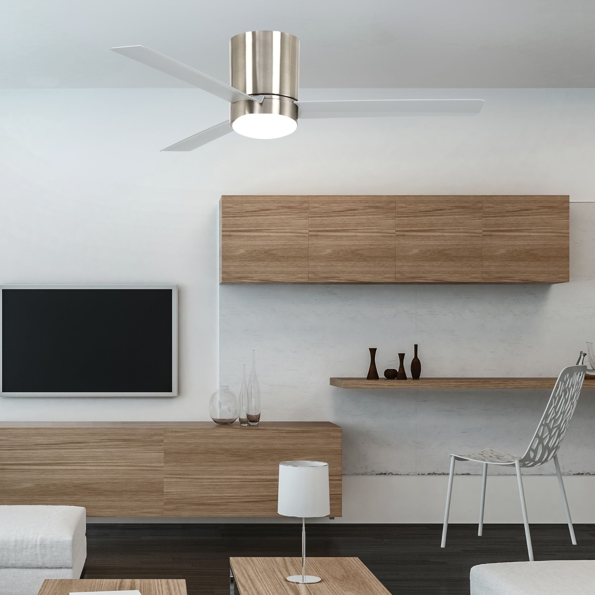 Roto Flush 52" Brushed Nickel LED Ceiling Fan with Remote Control - Bees Lighting