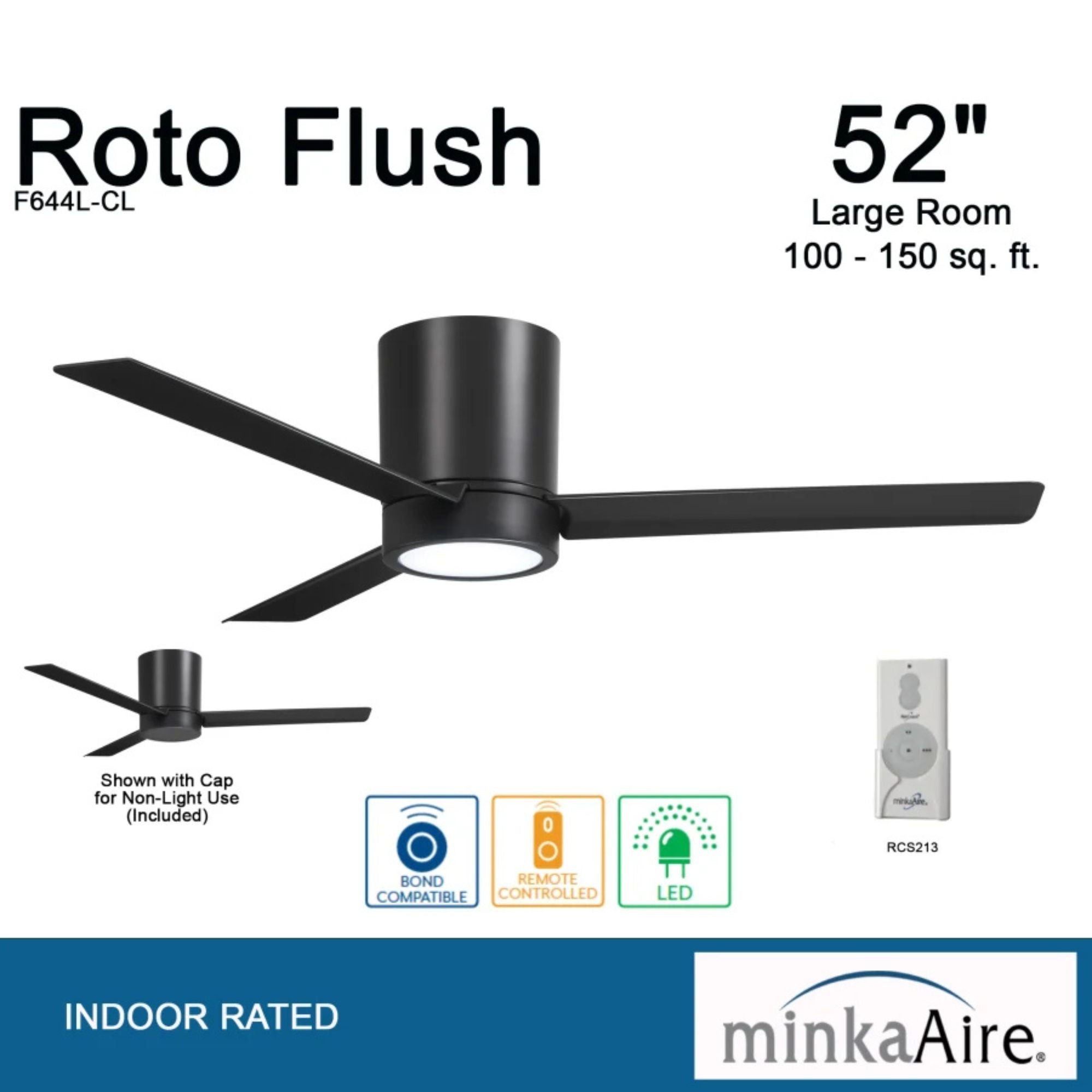 Roto Flush 52" Black Coal LED Ceiling Fan with Remote Control - Bees Lighting