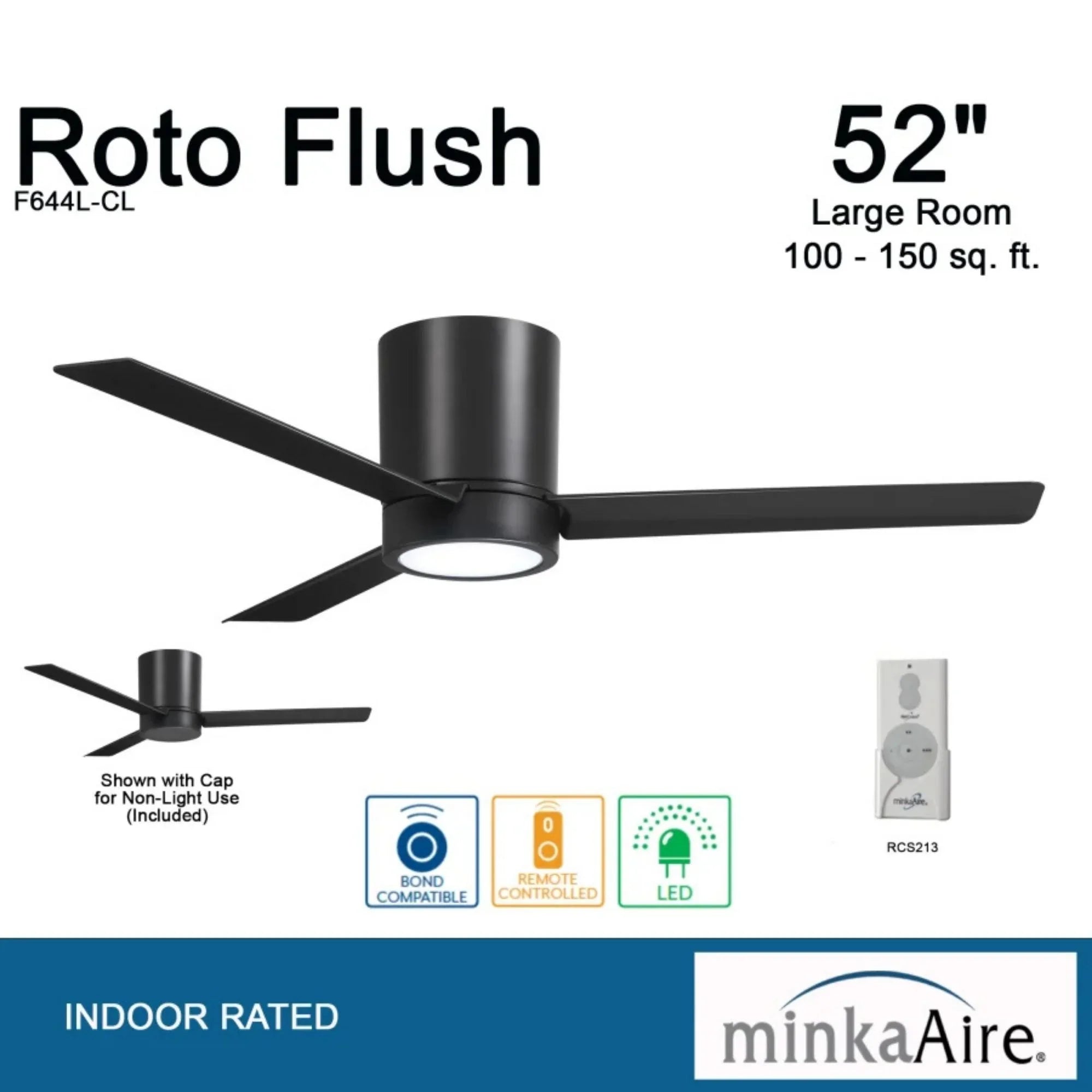 Roto Flush 52" Black Coal LED Ceiling Fan with Remote Control