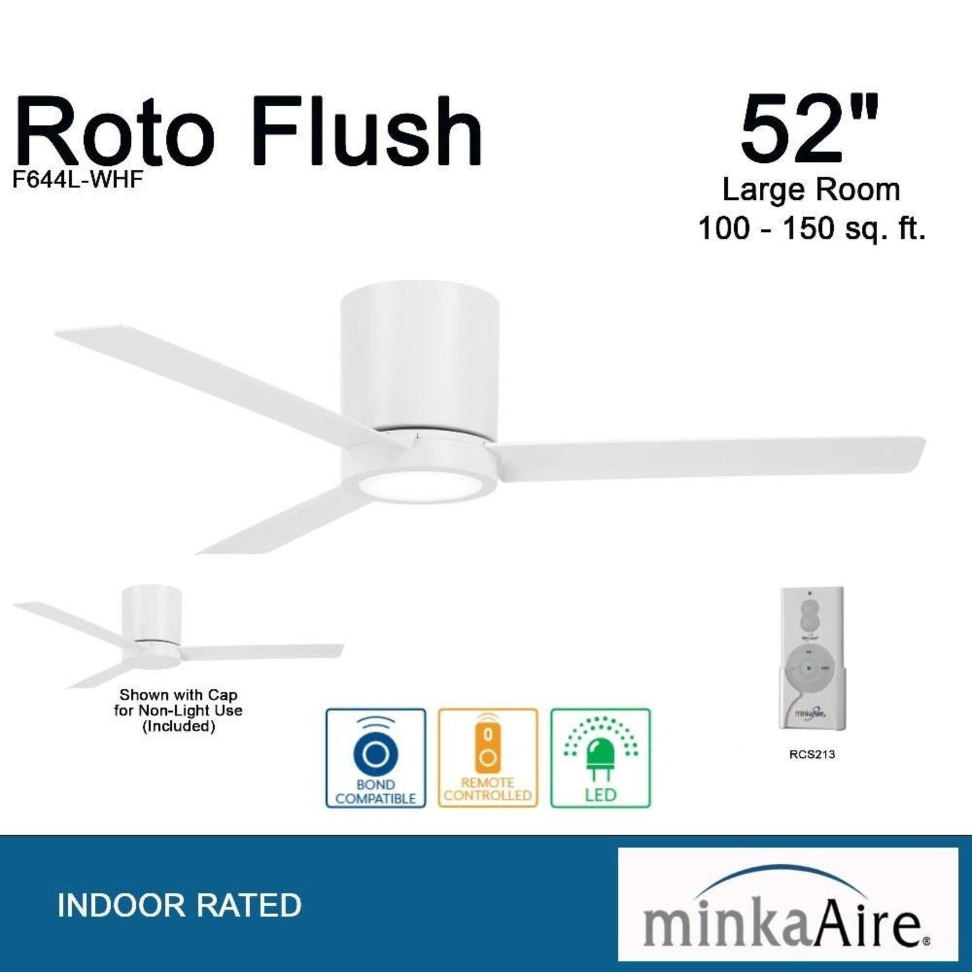 Roto Flush 52" White LED Ceiling Fan with Remote Control - Bees Lighting