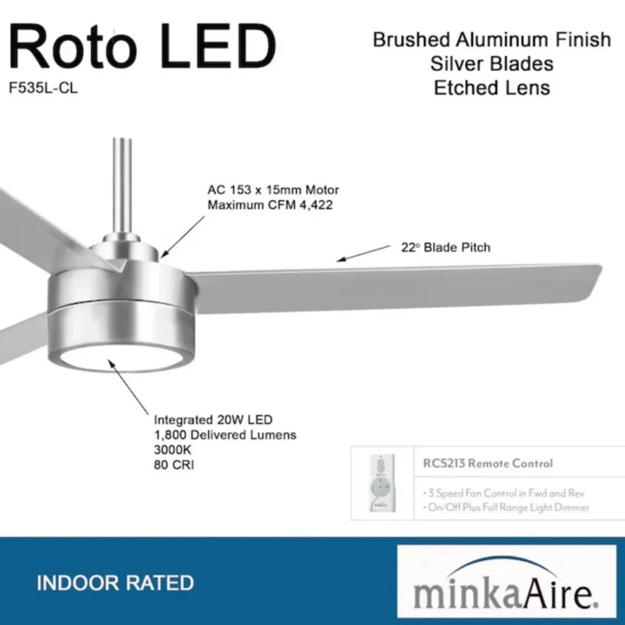 Roto LED 52" Aluminum Ceiling Fan with Etched Lens