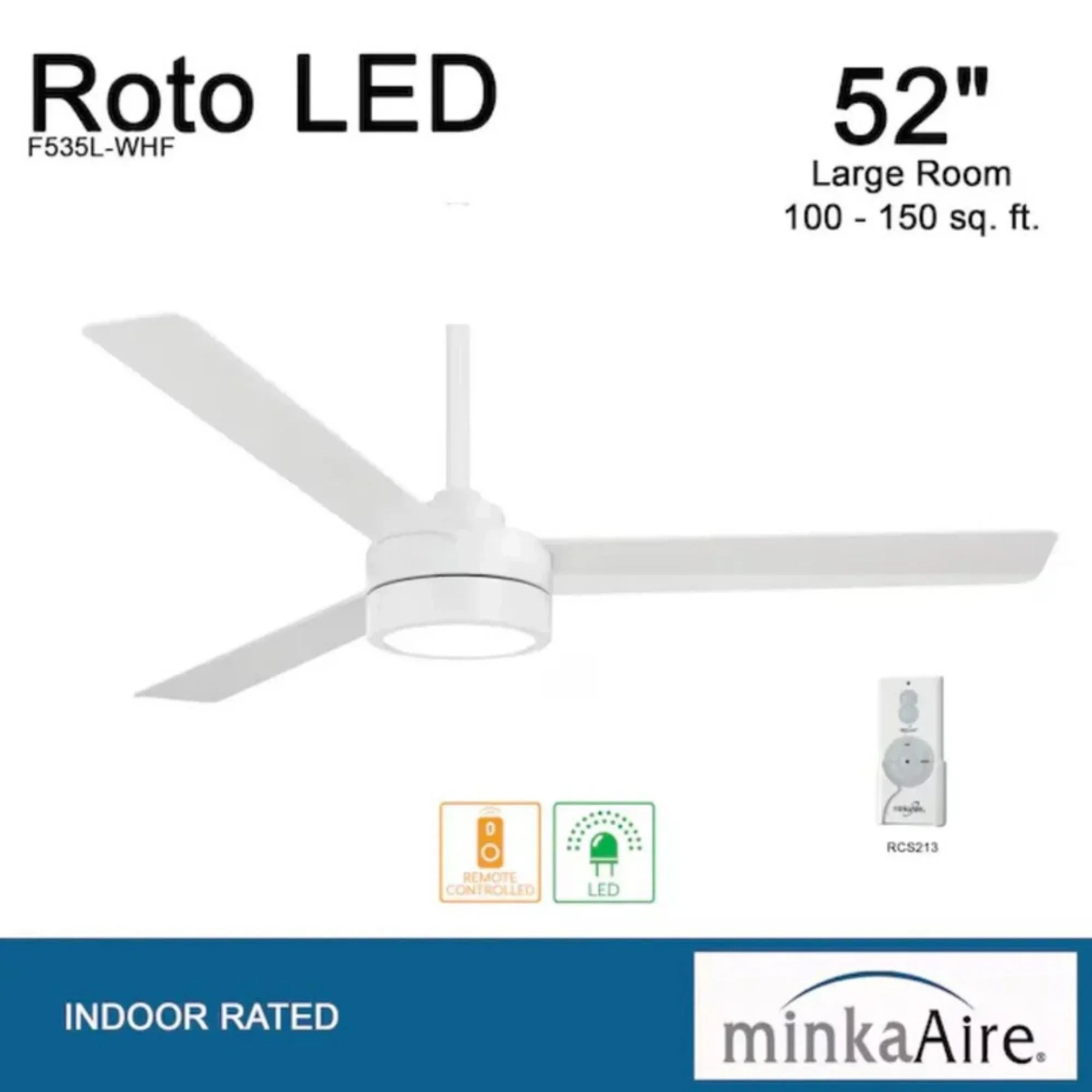 Roto LED 52" White Ceiling Fan with Etched Lens