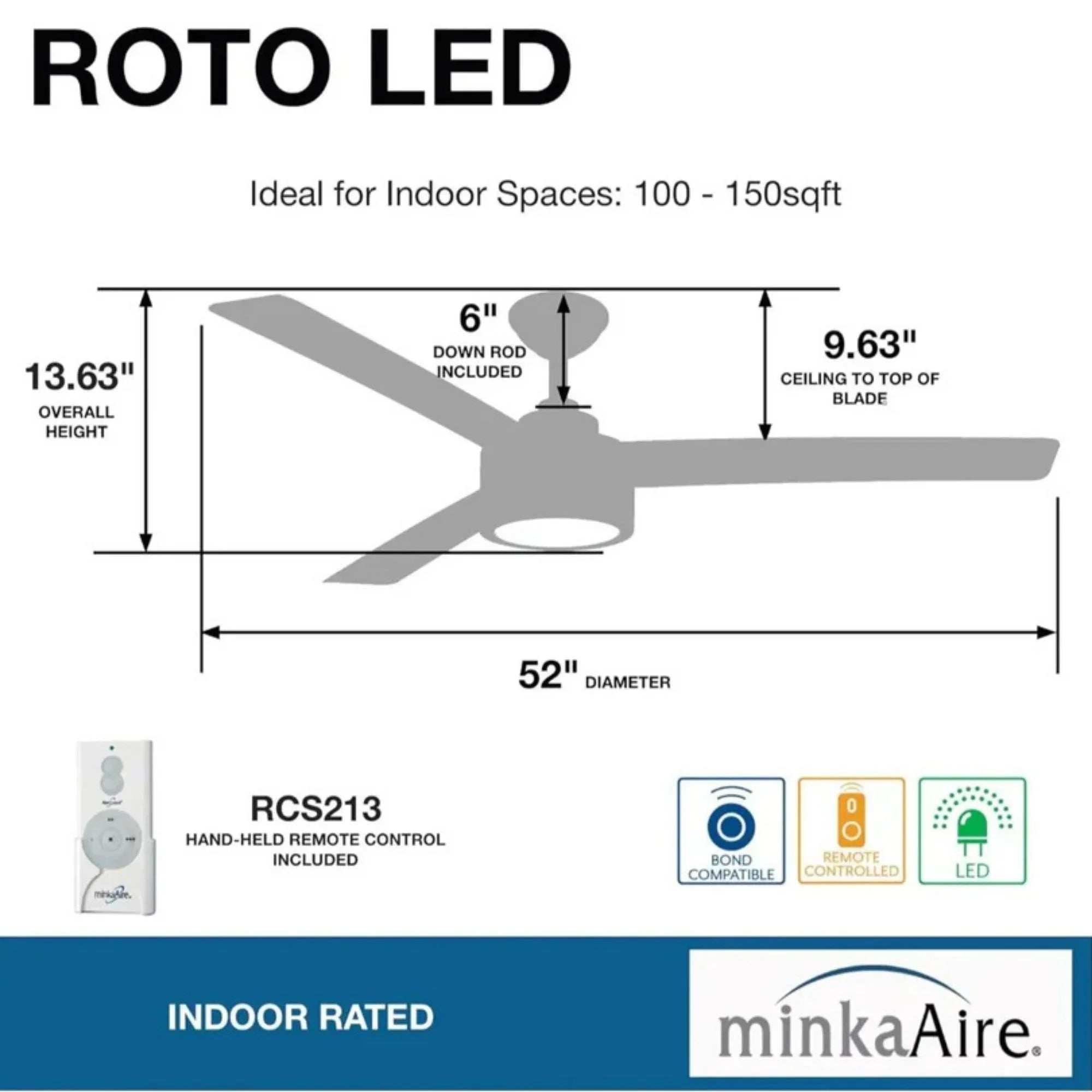 Roto LED 52" White Ceiling Fan with Etched Lens