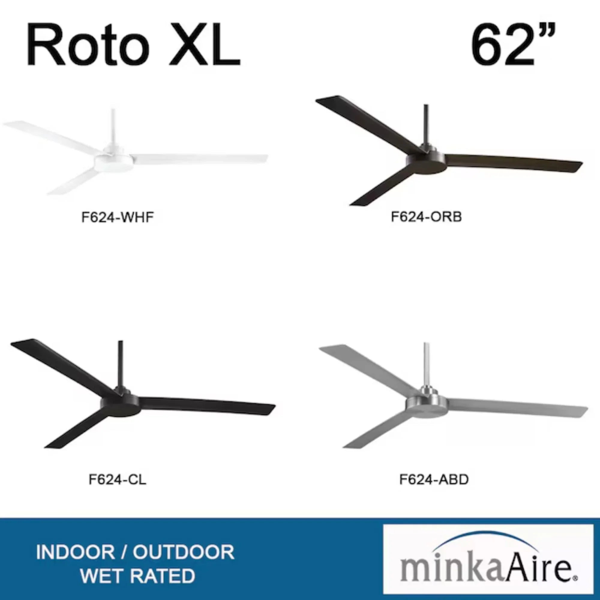 Roto XL 62" Aluminum Wet Rated Ceiling Fan with Wall Control