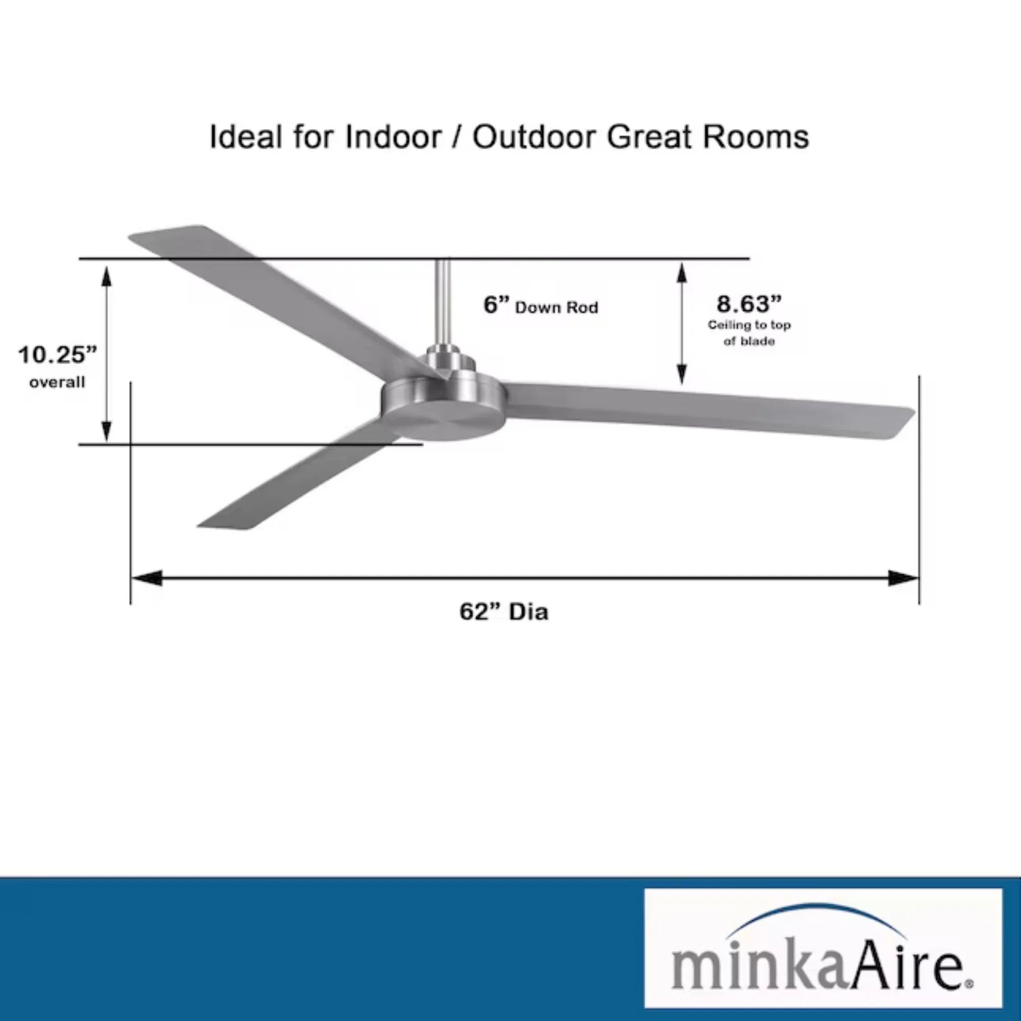 Roto XL 62" Aluminum Wet Rated Ceiling Fan with Wall Control