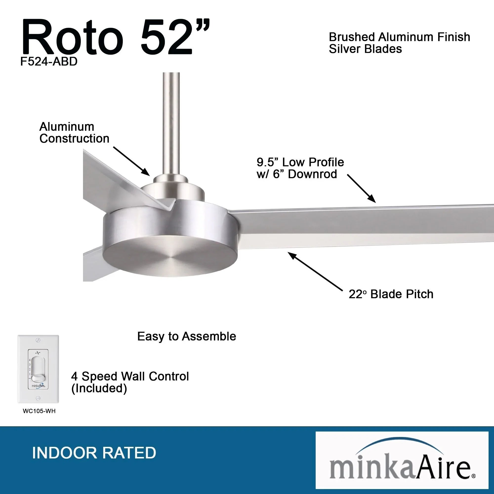 Roto 52" Aluminum Ceiling Fan with Wall Control
