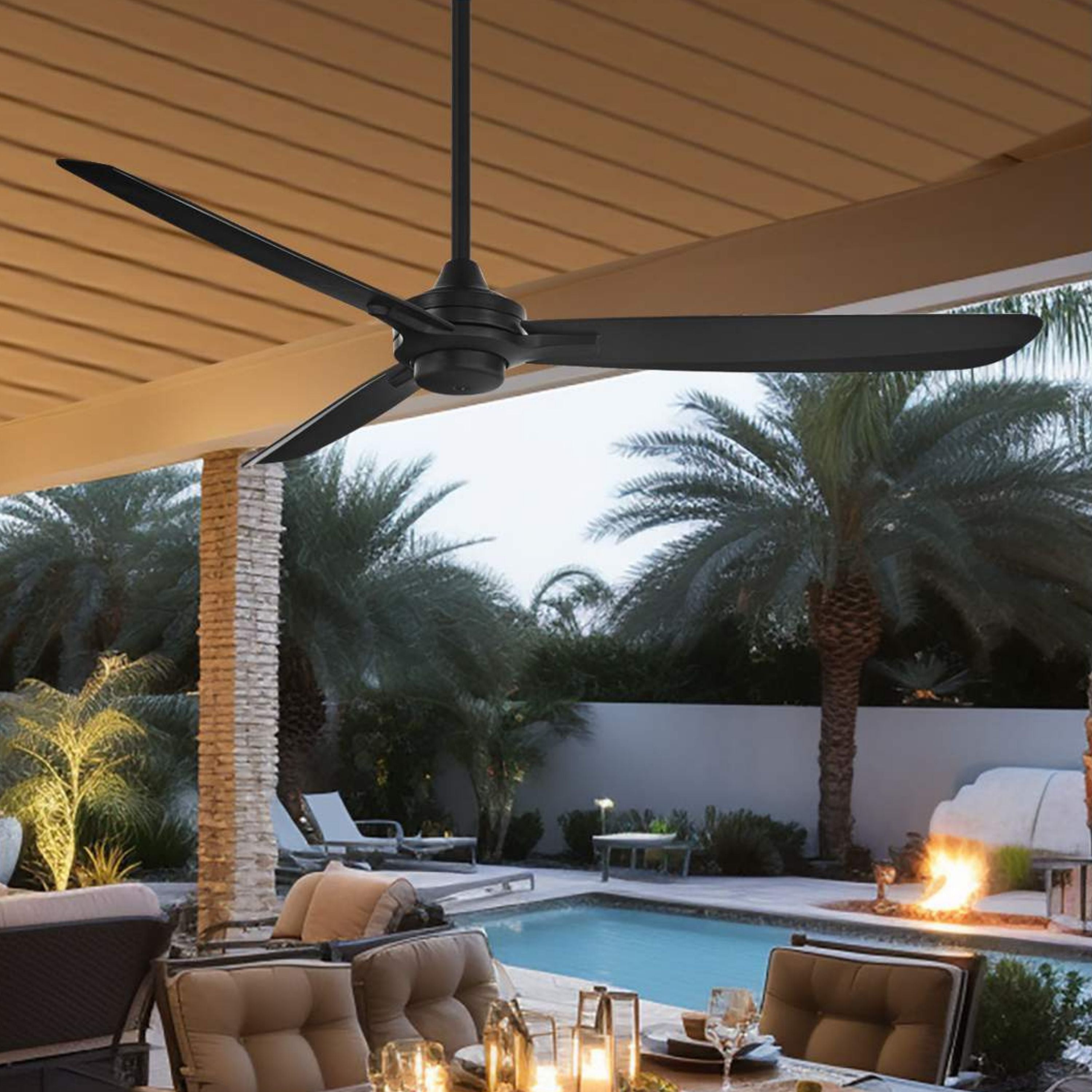 Rudolph Wet 60" Black Coal Outdoor Ceiling Fan with Remote