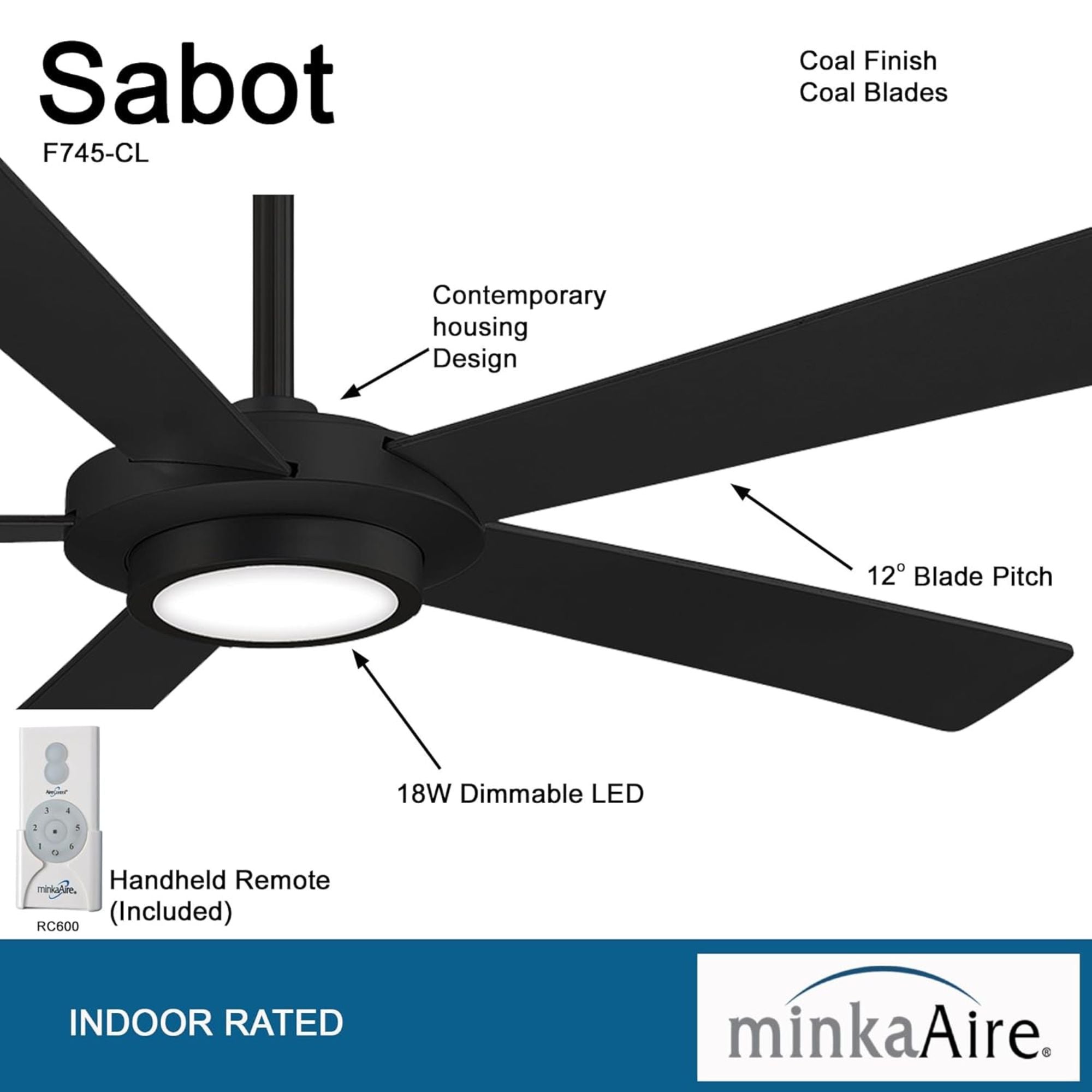 Sabot LED 52" Black Coal Ceiling Fan with Remote - Bees Lighting
