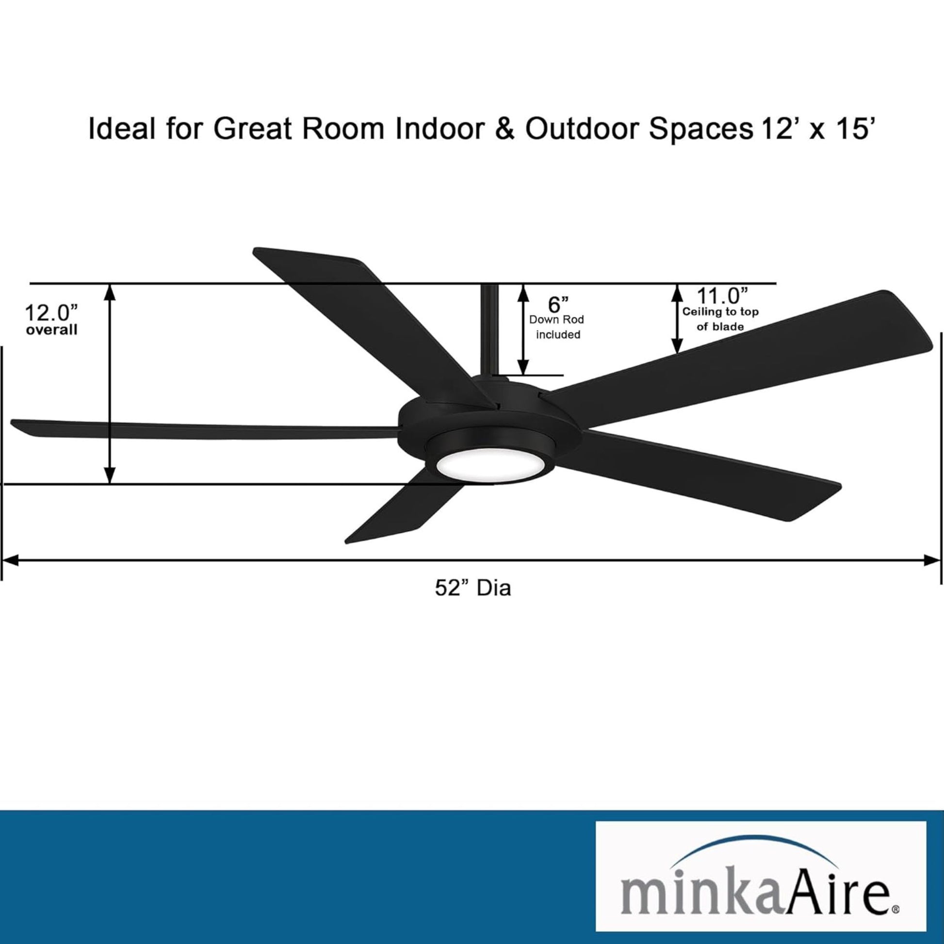 Sabot LED 52" Black Coal Ceiling Fan with Remote - Bees Lighting