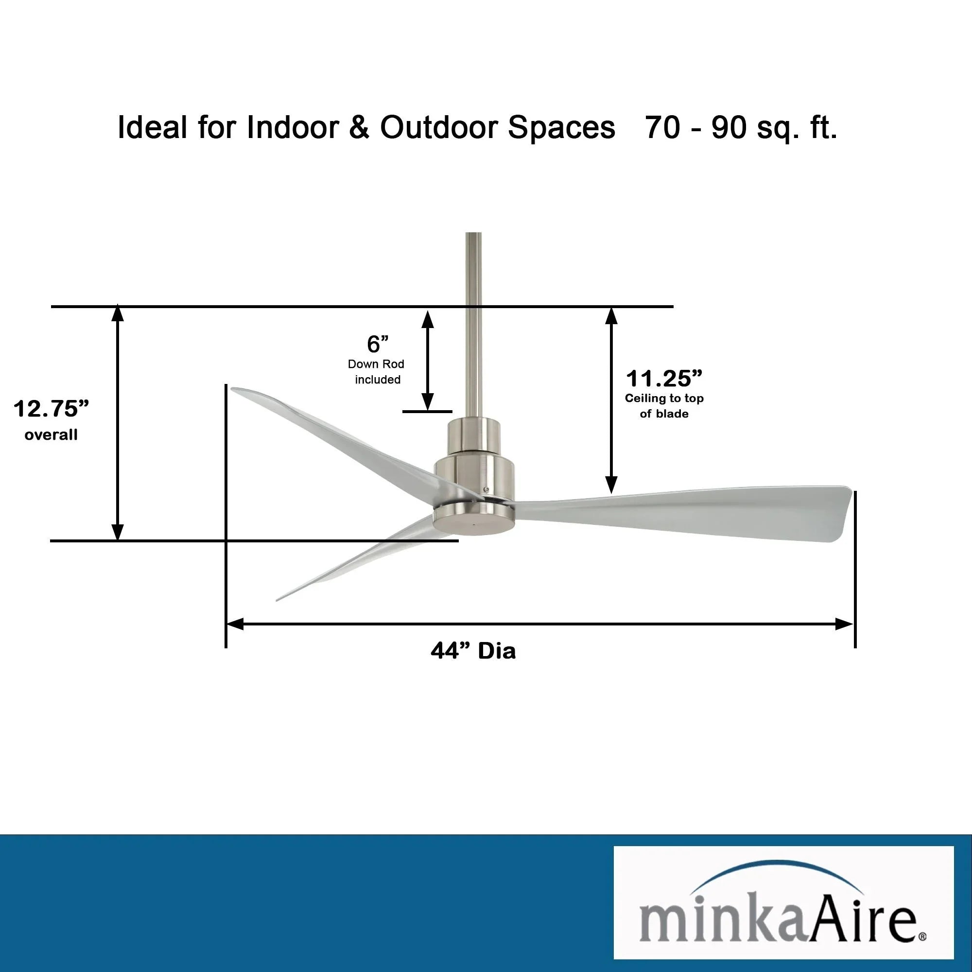 Simple 44" Nickel Wet Rated Ceiling Fan with Remote