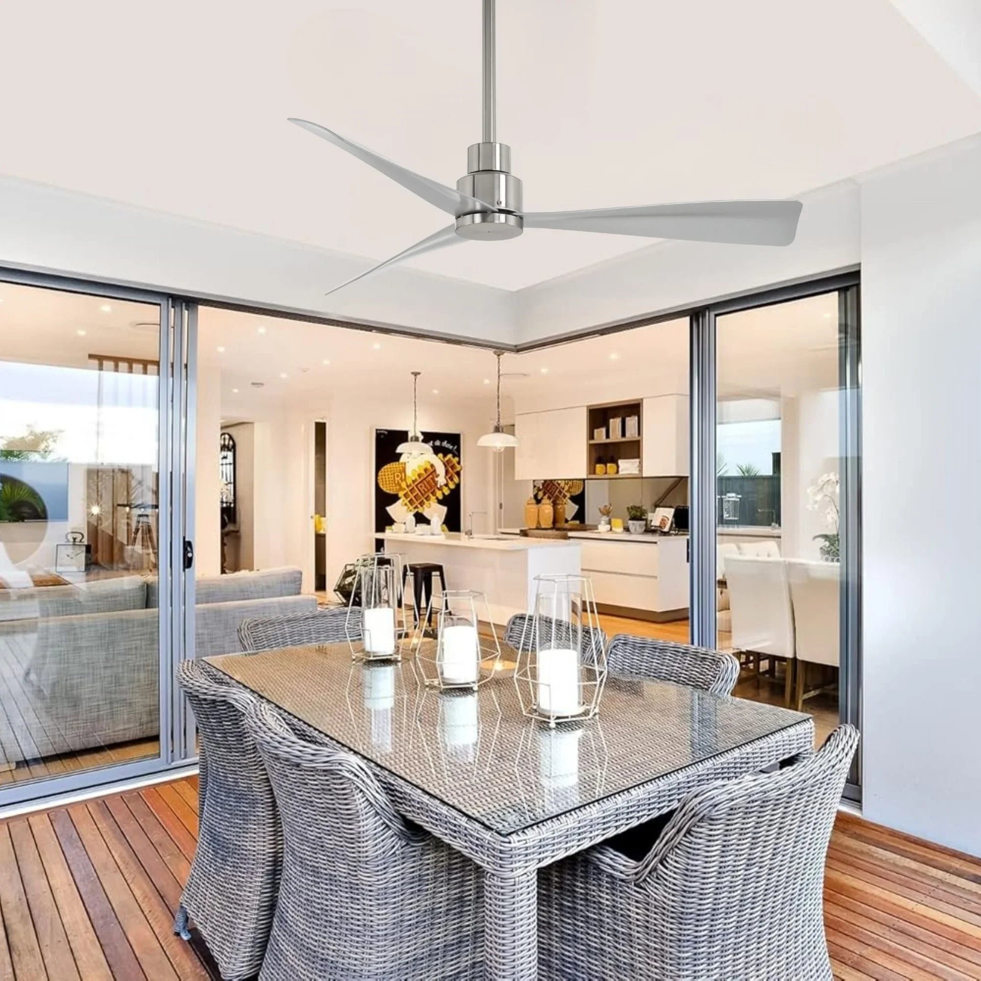 Simple 44" Nickel Wet Rated Ceiling Fan with Remote