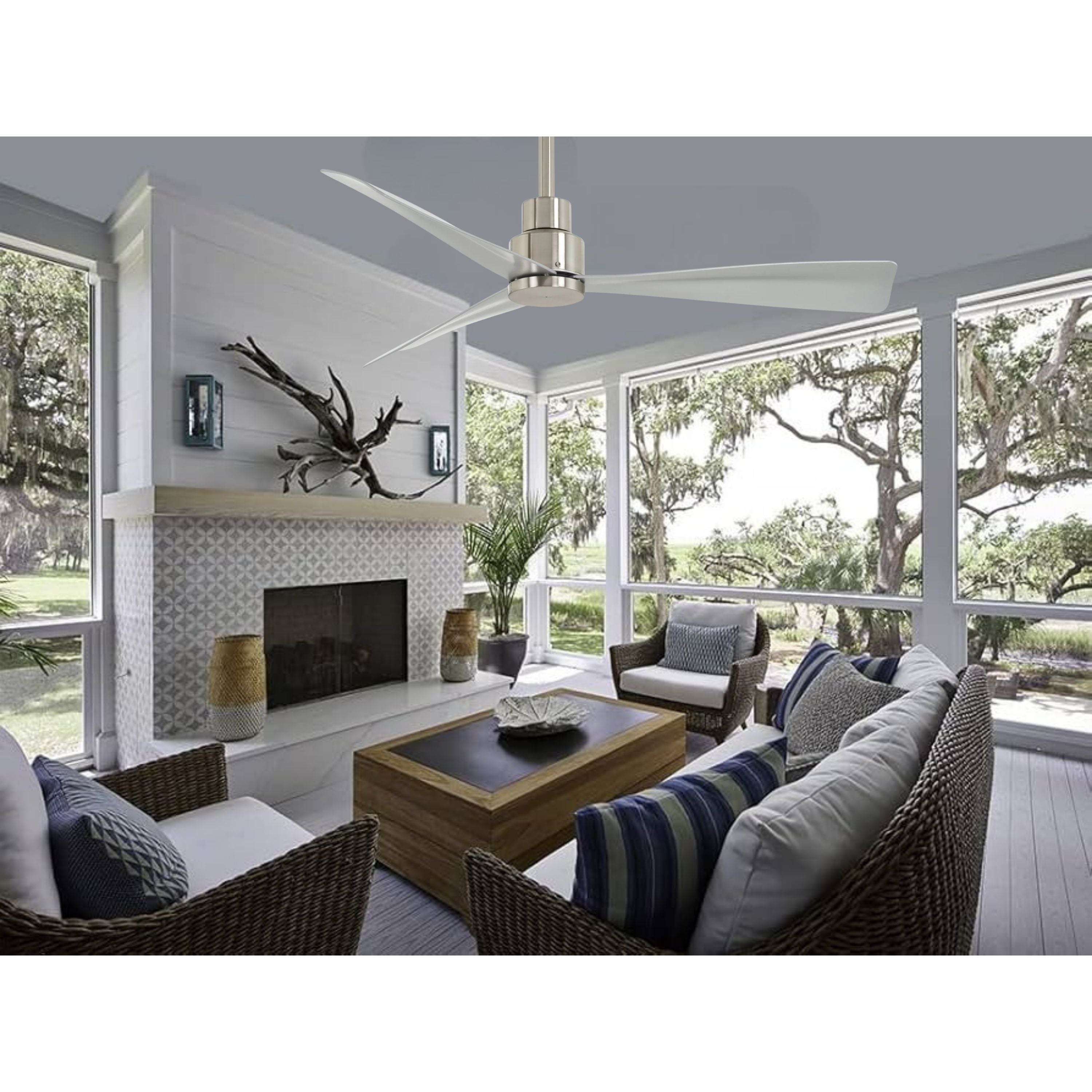 Simple 44" Nickel Wet Rated Ceiling Fan with Remote