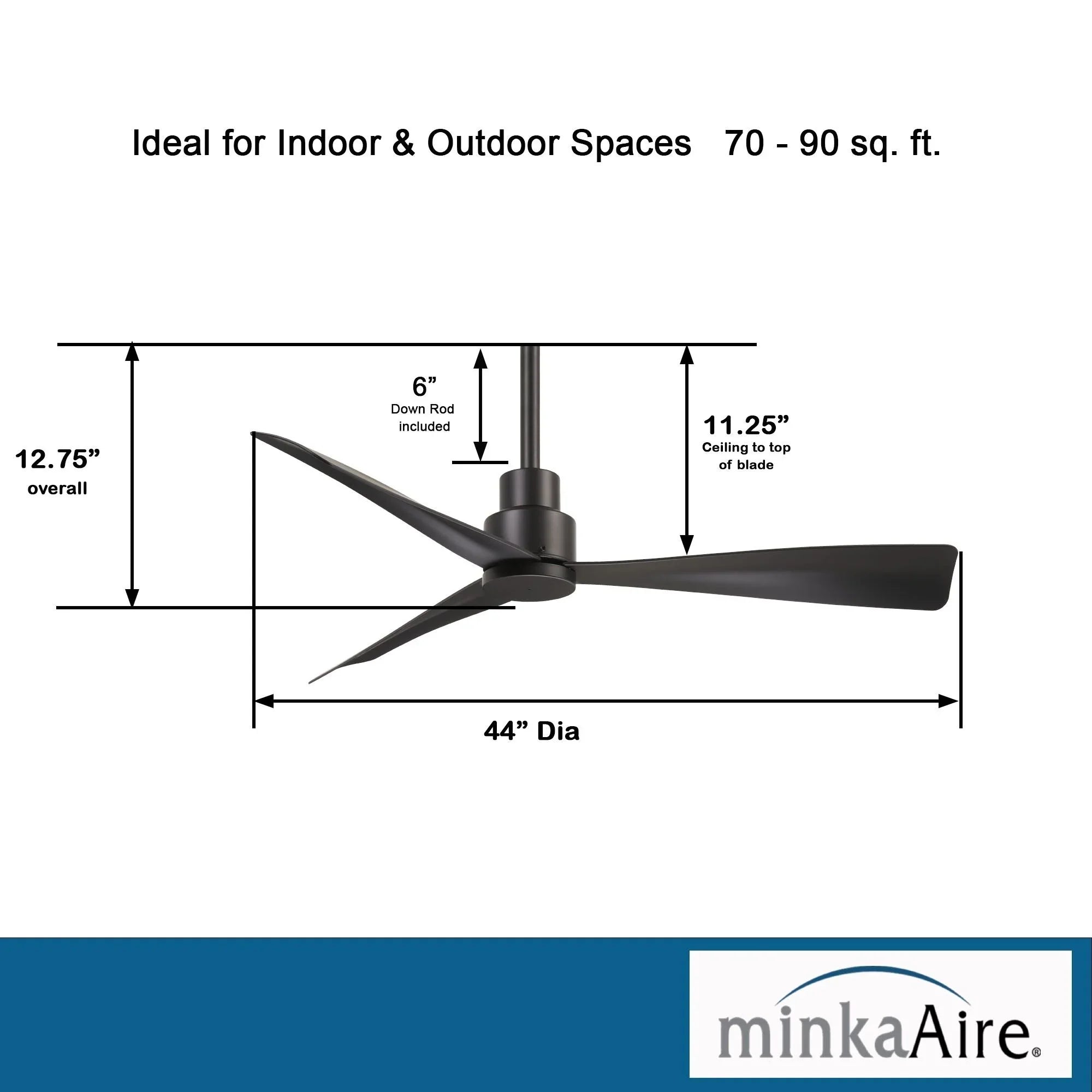 Simple 44" Black Coal Wet Rated Ceiling Fan with Remote