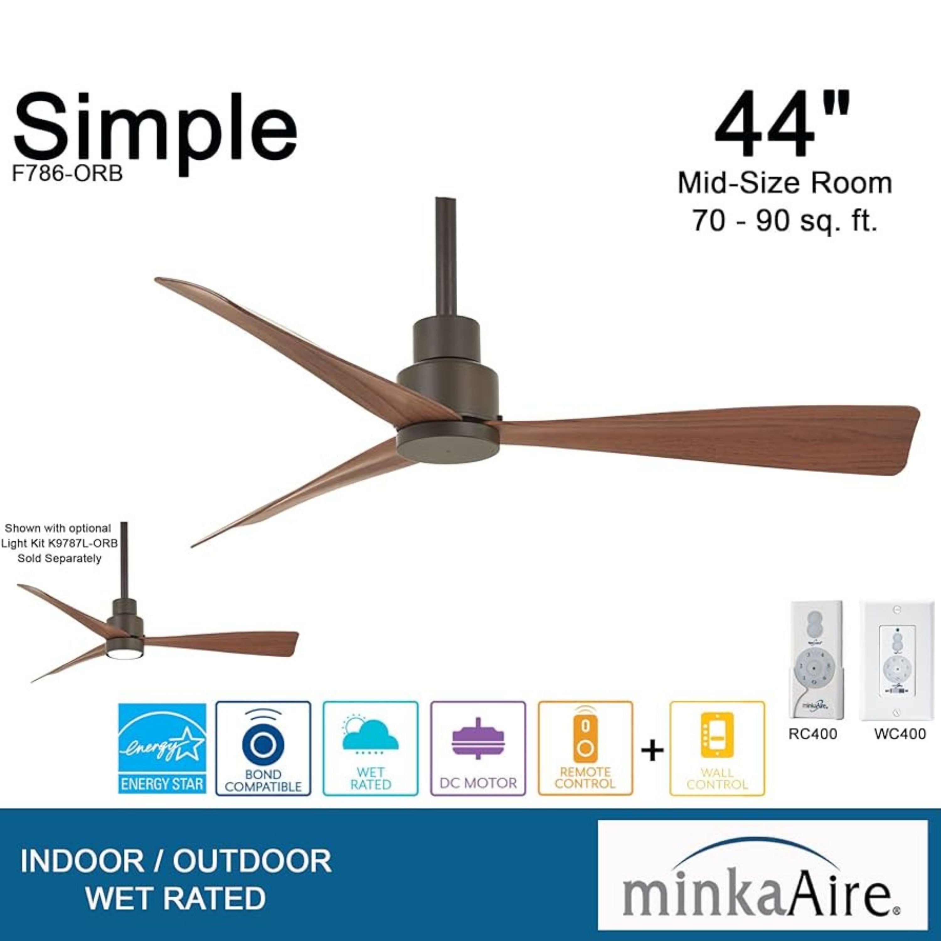 Simple 44" Bronze Wet Rated Ceiling Fan with Remote