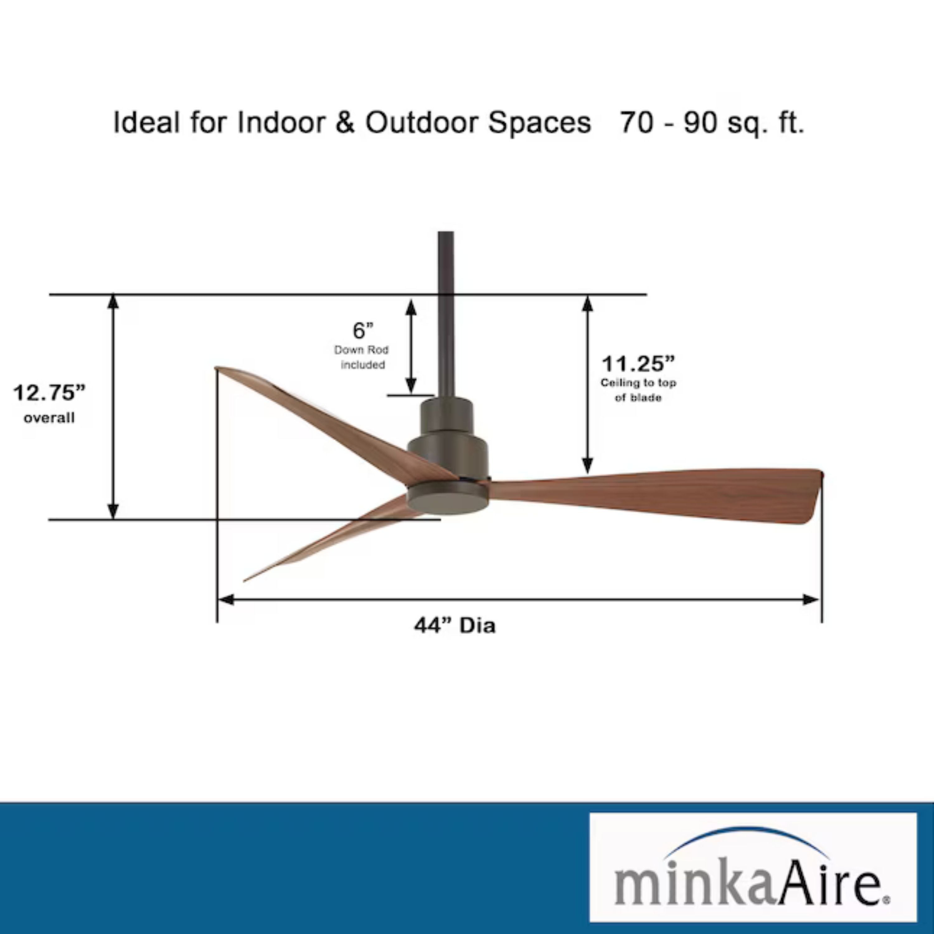 Simple 44" Bronze Wet Rated Ceiling Fan with Remote