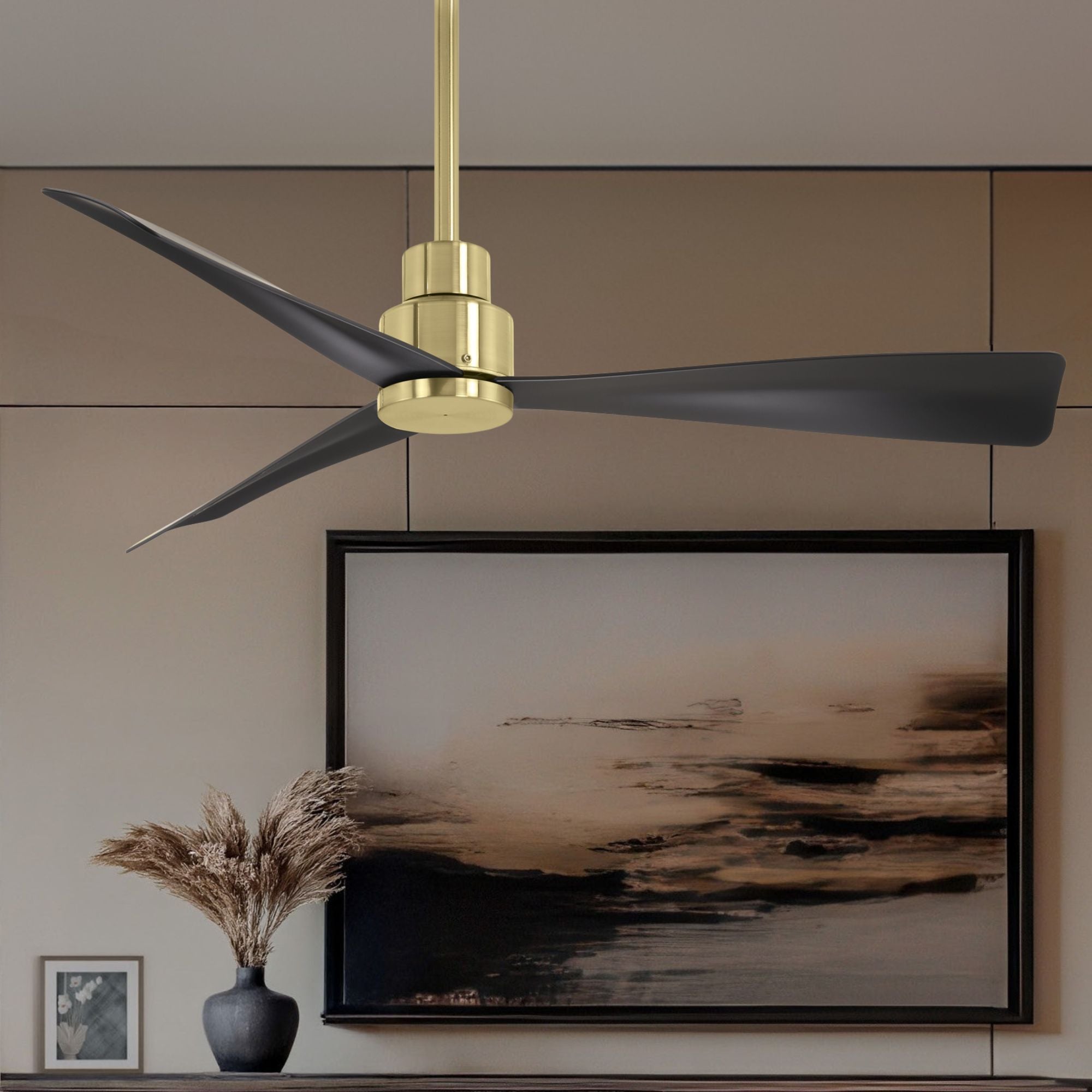 Simple 44" Brass & Black Coal Wet Rated Ceiling Fan with Remote - Bees Lighting