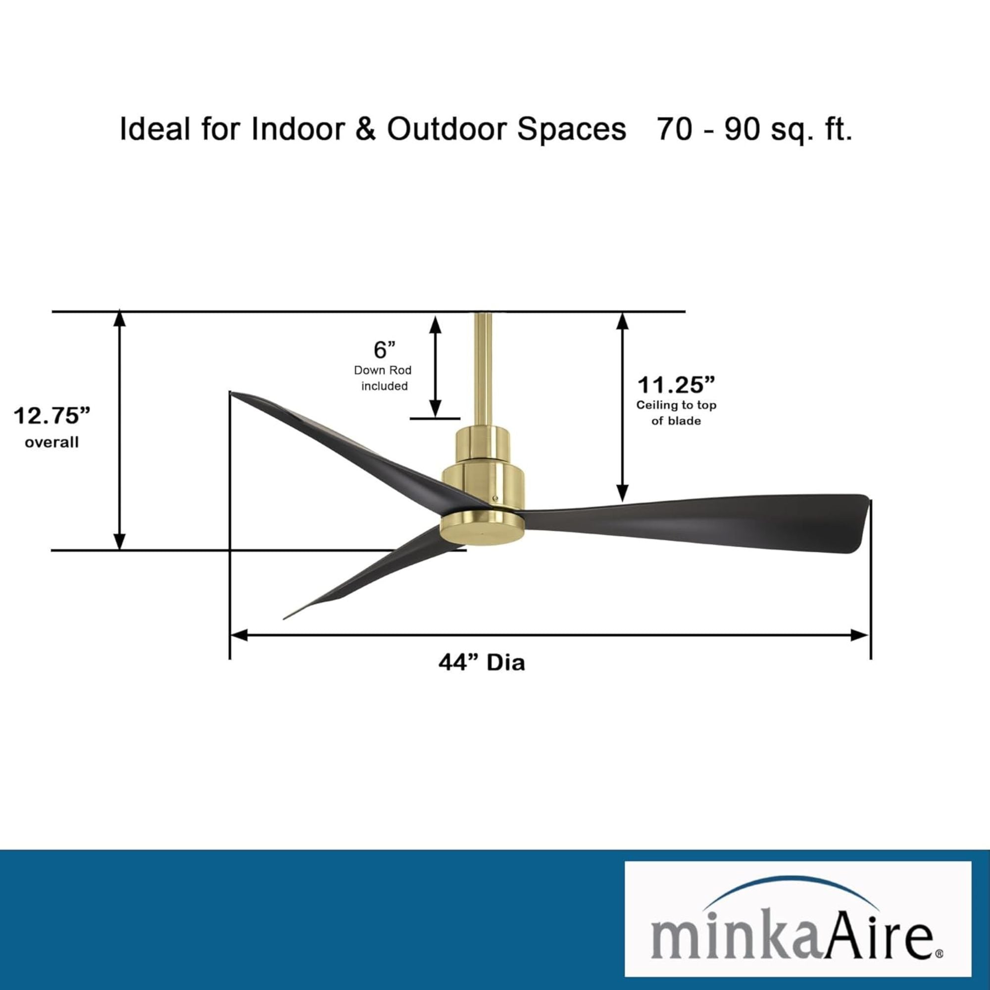Simple 44" Brass & Black Coal Wet Rated Ceiling Fan with Remote - Bees Lighting