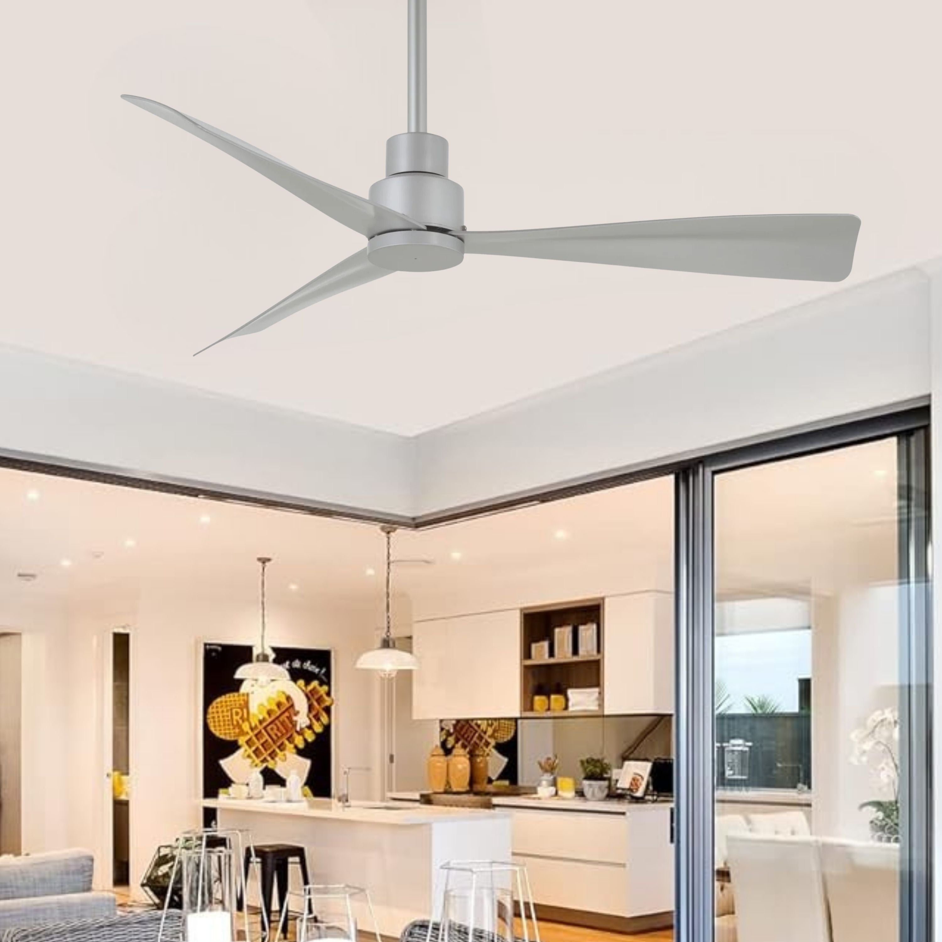 Simple 44" Silver Wet Rated Ceiling Fan with Remote
