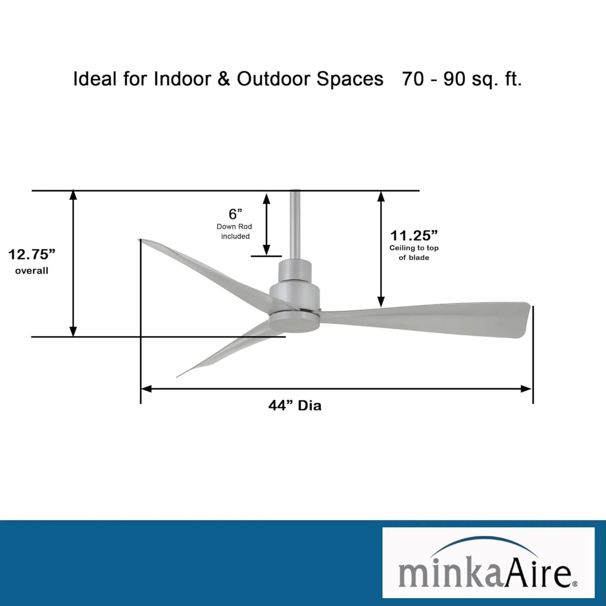 Minka Aire - Simple 44" Silver Wet Rated Ceiling Fan with Remote | Bees Lighting