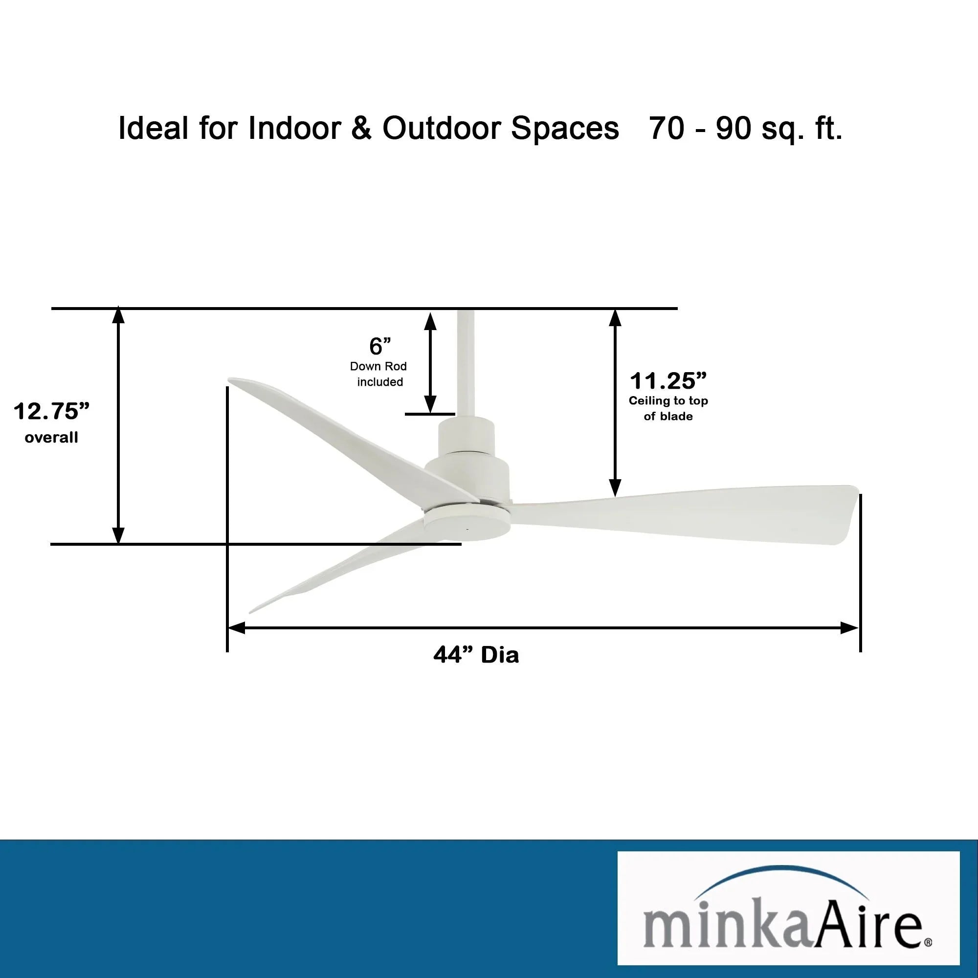 Simple 44" White Wet Rated Ceiling Fan with Remote