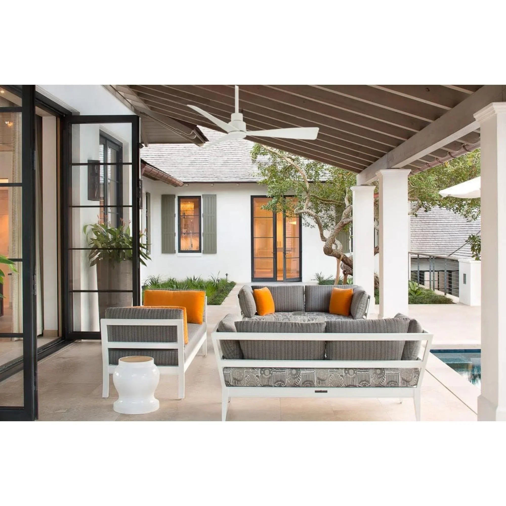 Simple 44" White Wet Rated Ceiling Fan with Remote