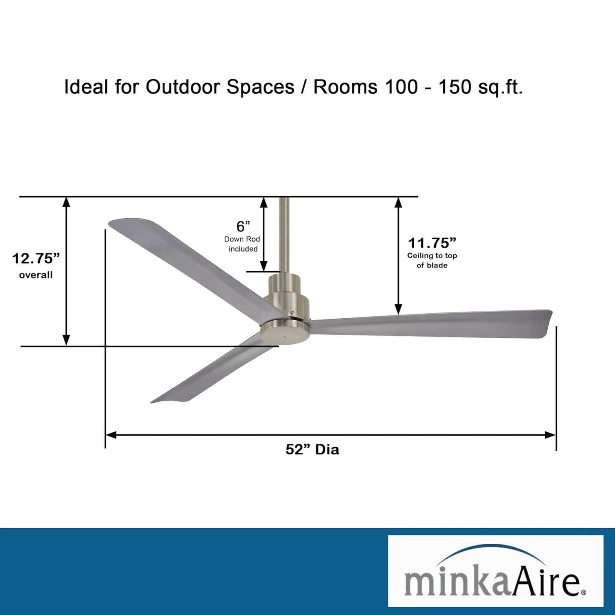 Simple 52" Nickel Wet Rated Ceiling Fan with Remote
