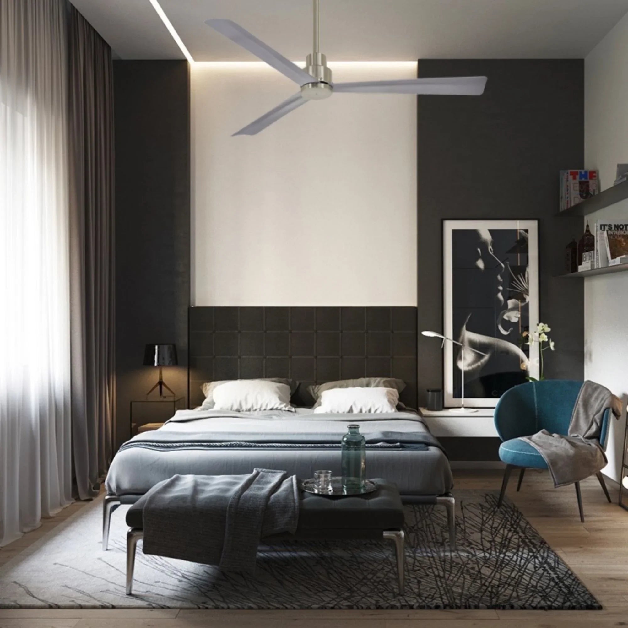 Simple 52" Nickel Wet Rated Ceiling Fan with Remote