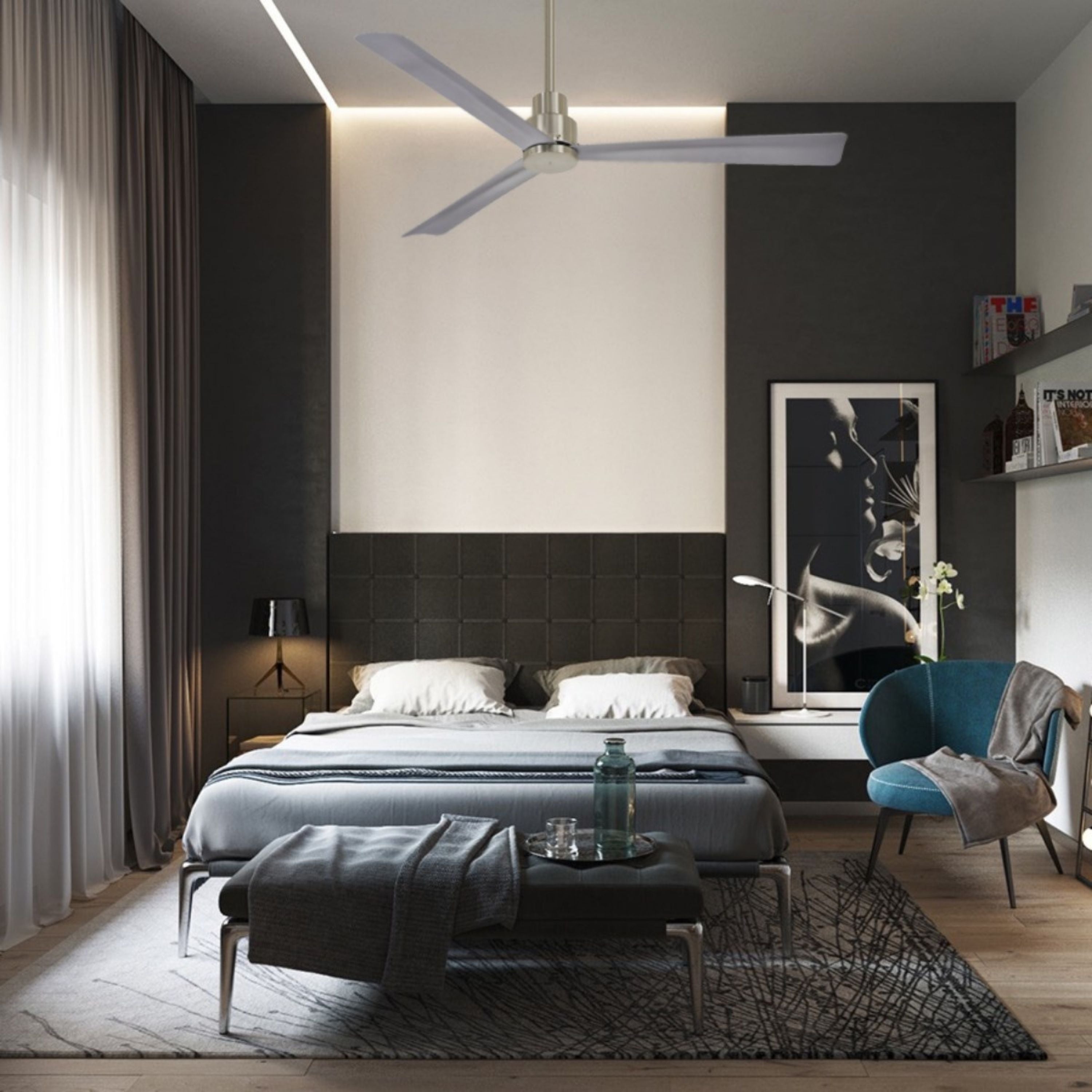 Simple 52" Nickel Wet Rated Ceiling Fan with Remote