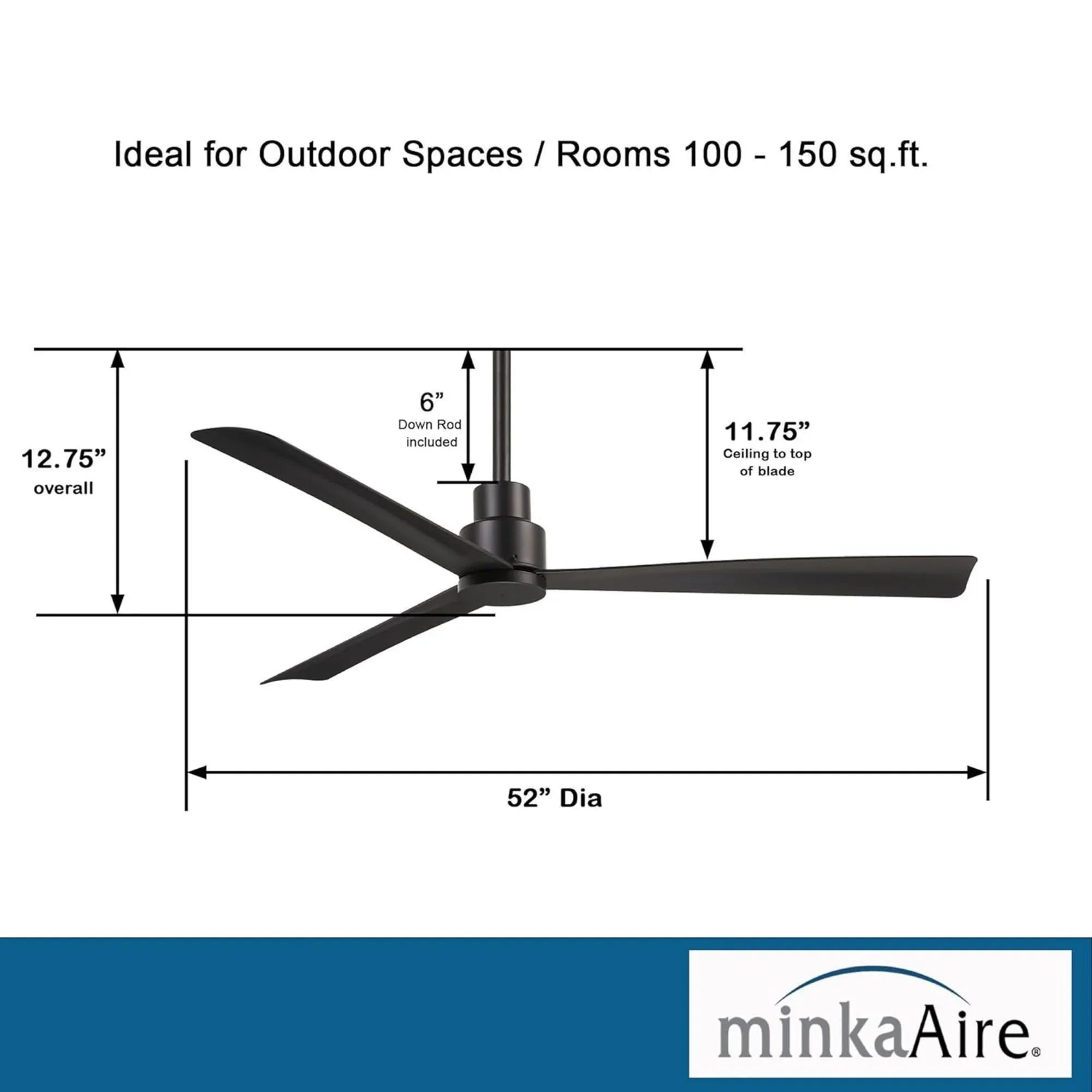 Simple 52" Black Coal Wet Rated Ceiling Fan with Remote
