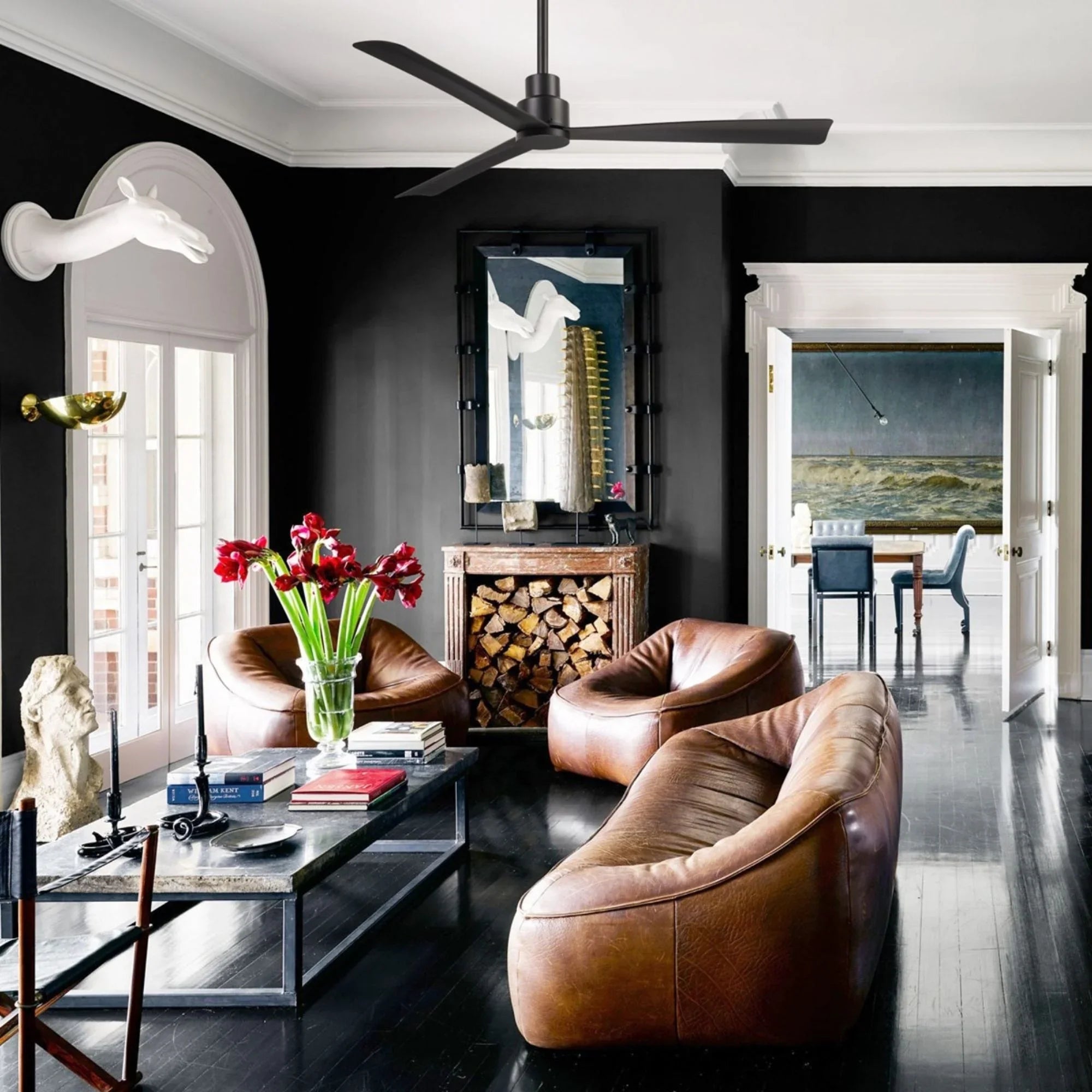 Simple 52" Black Coal Wet Rated Ceiling Fan with Remote