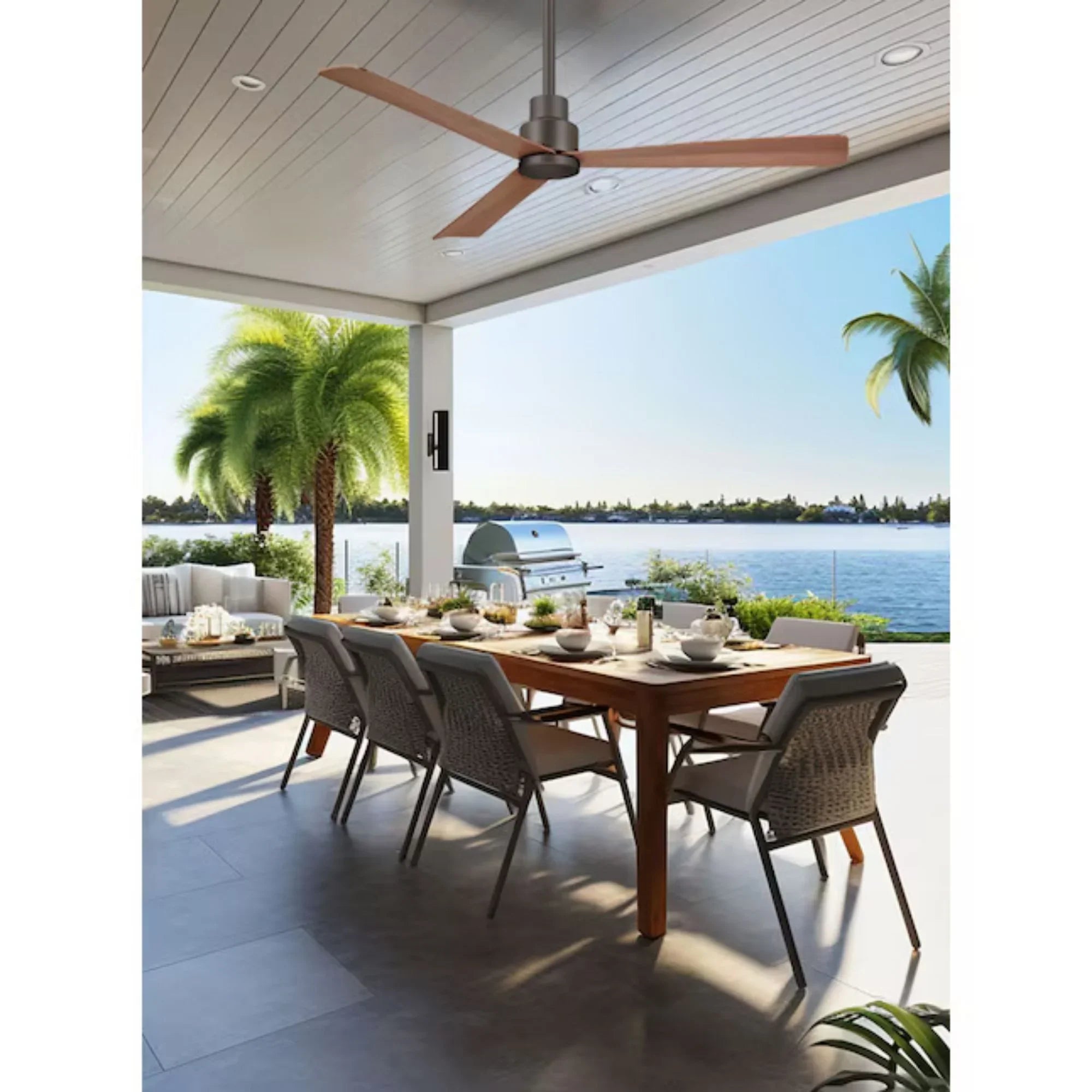 Simple 52" Bronze Wet Rated Ceiling Fan with Remote