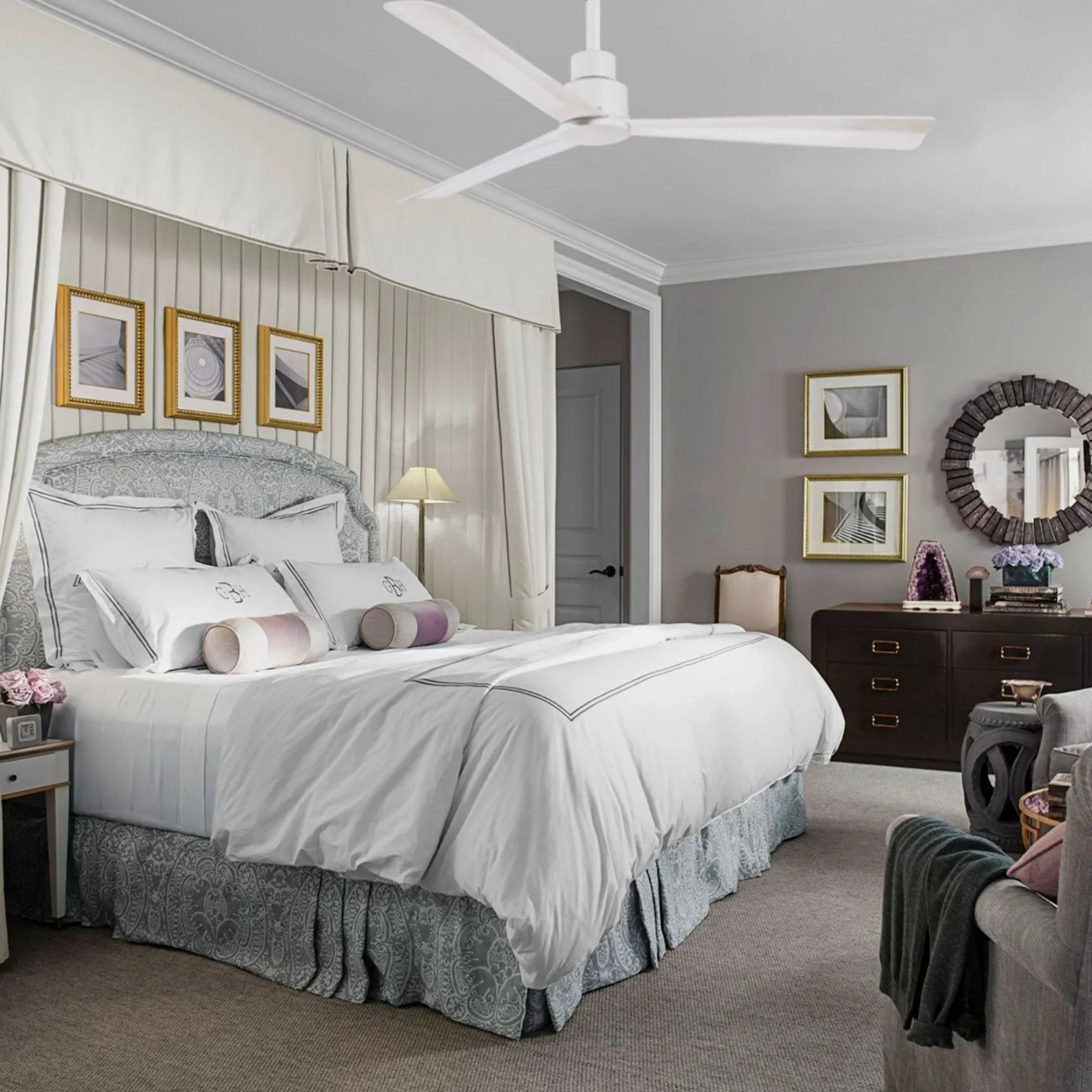 Simple 52" White Wet Rated Ceiling Fan with Remote