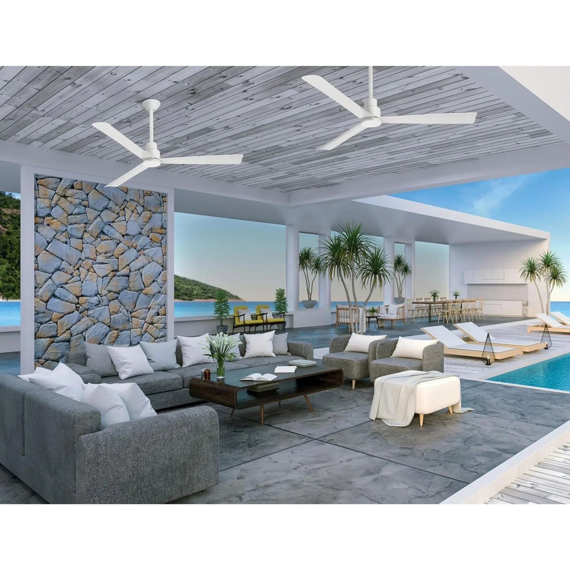 Simple 52" White Wet Rated Ceiling Fan with Remote