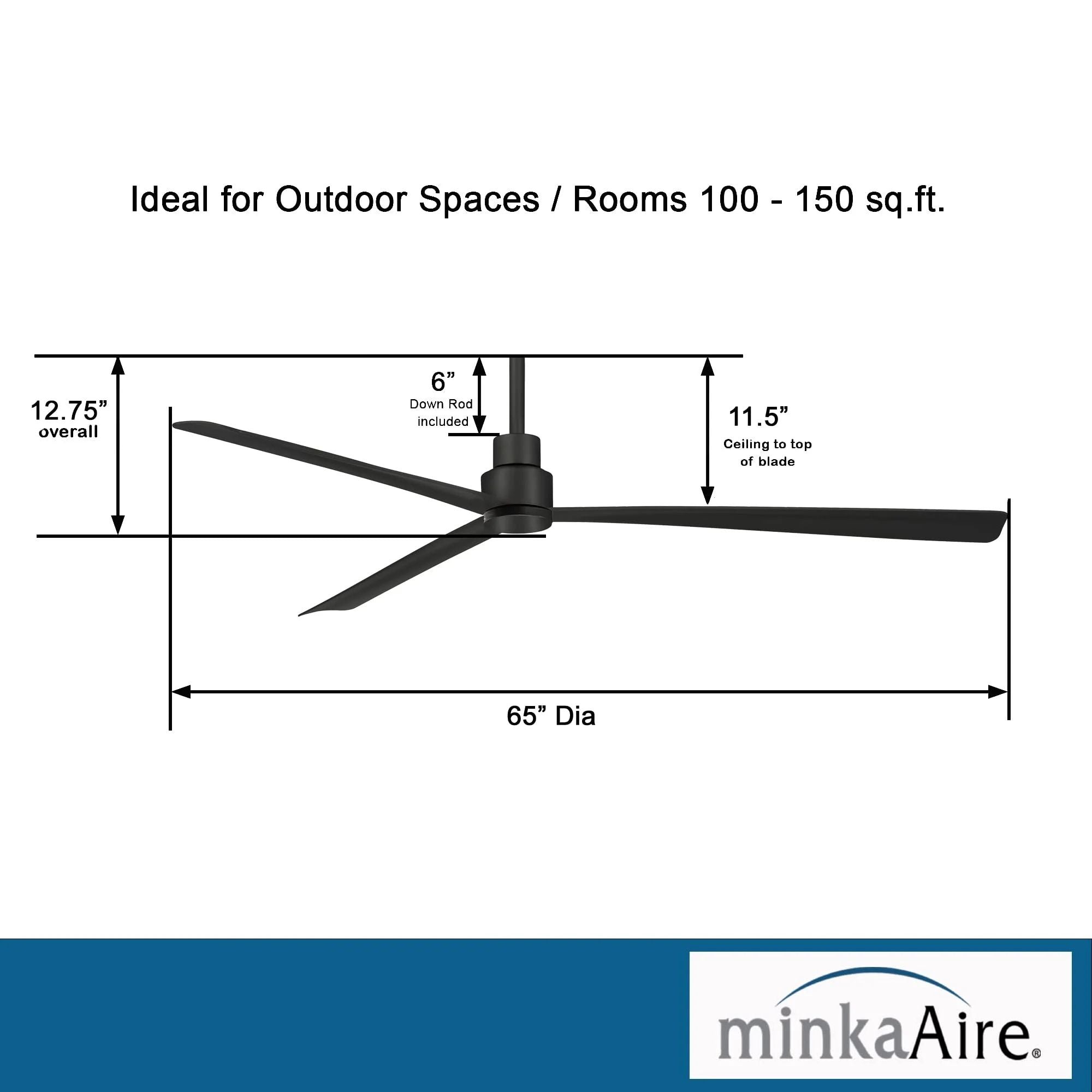 Simple XL 65" Black Coal Wet Rated Ceiling Fan with Remote - Bees Lighting