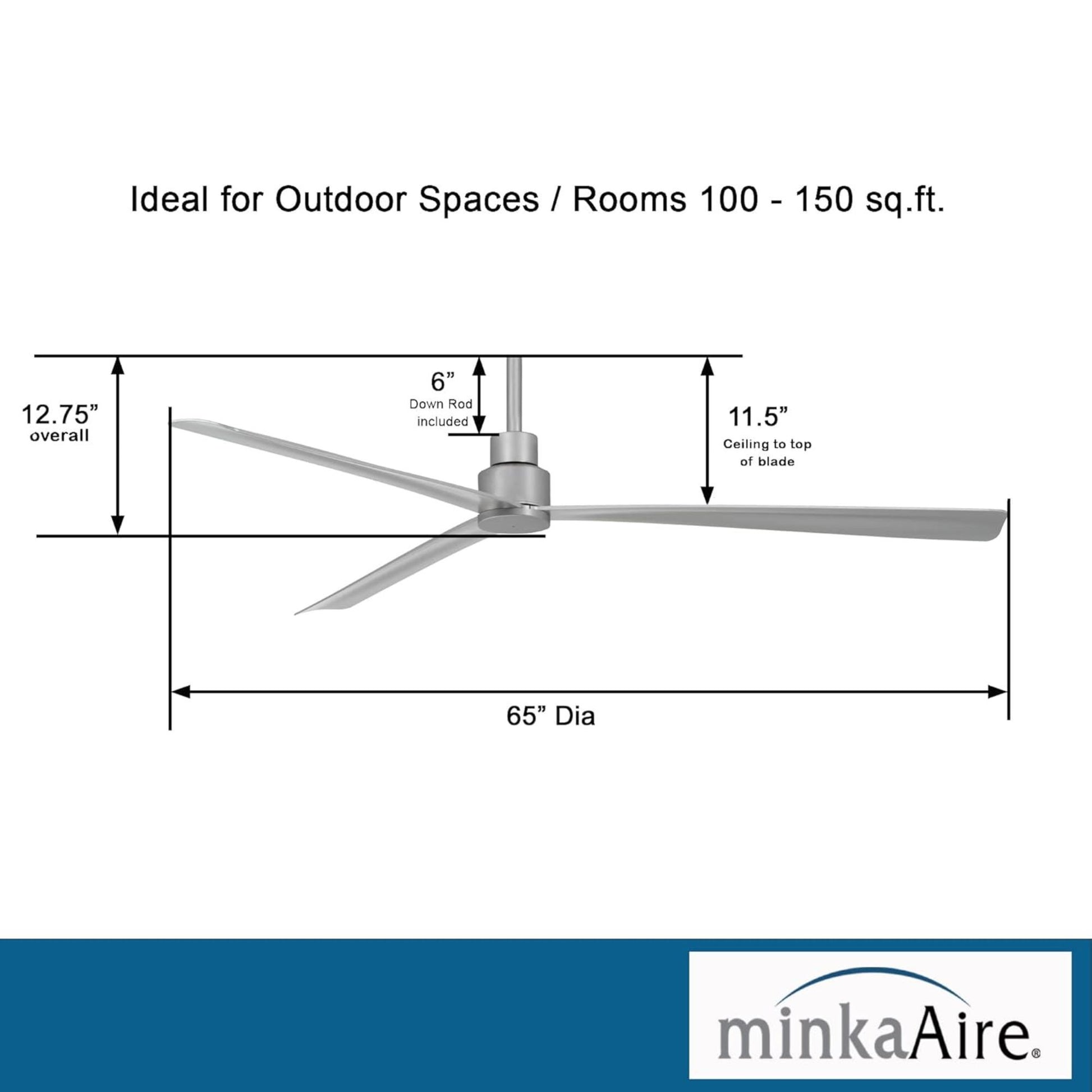 Simple XL 65" Silver Wet Rated Ceiling Fan with Remote - Bees Lighting