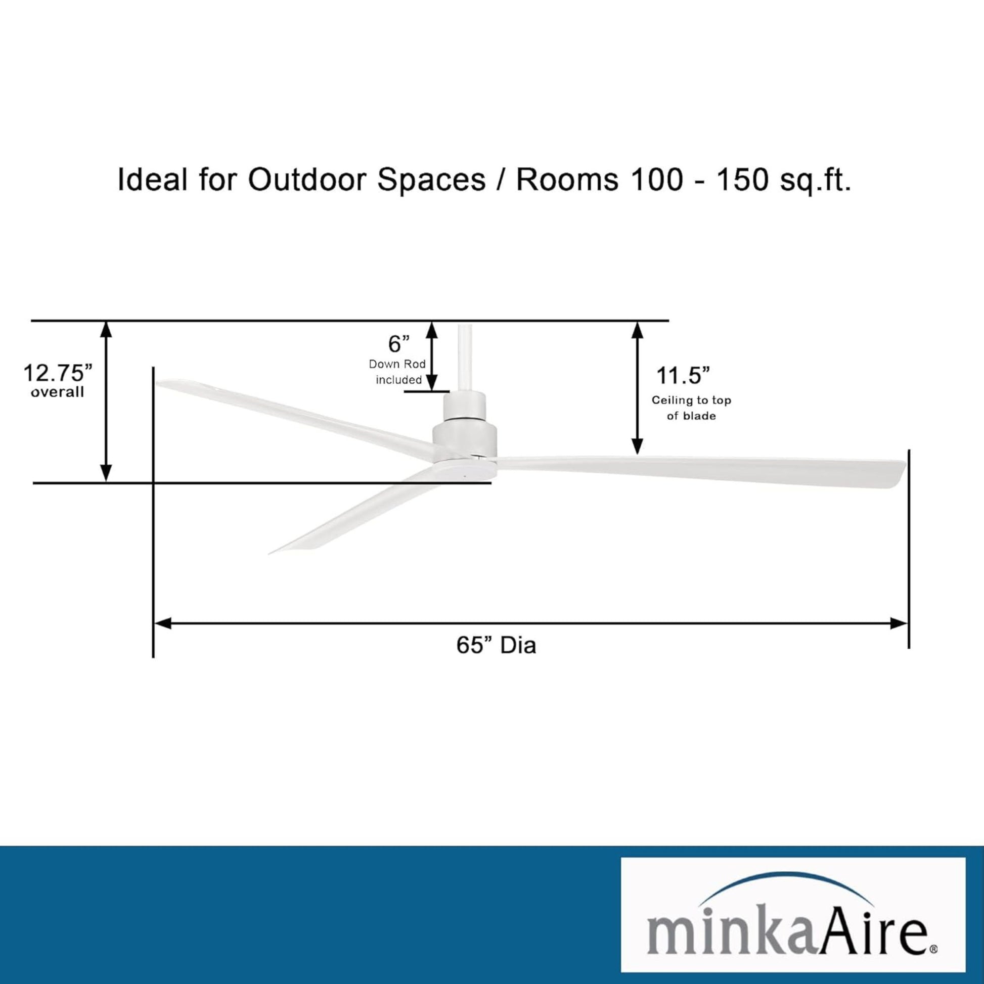 Simple XL 65" White Wet Rated Ceiling Fan with Remote - Bees Lighting