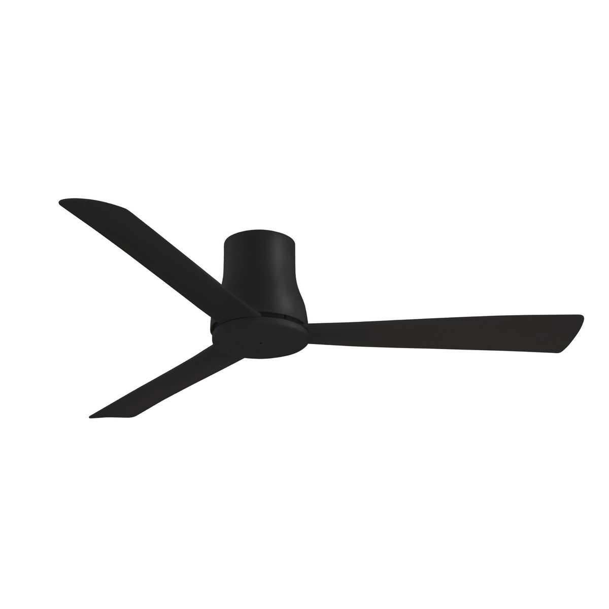 Minka Aire coal-black flush-mount ceiling fan with three blades and cylindrical motor housing