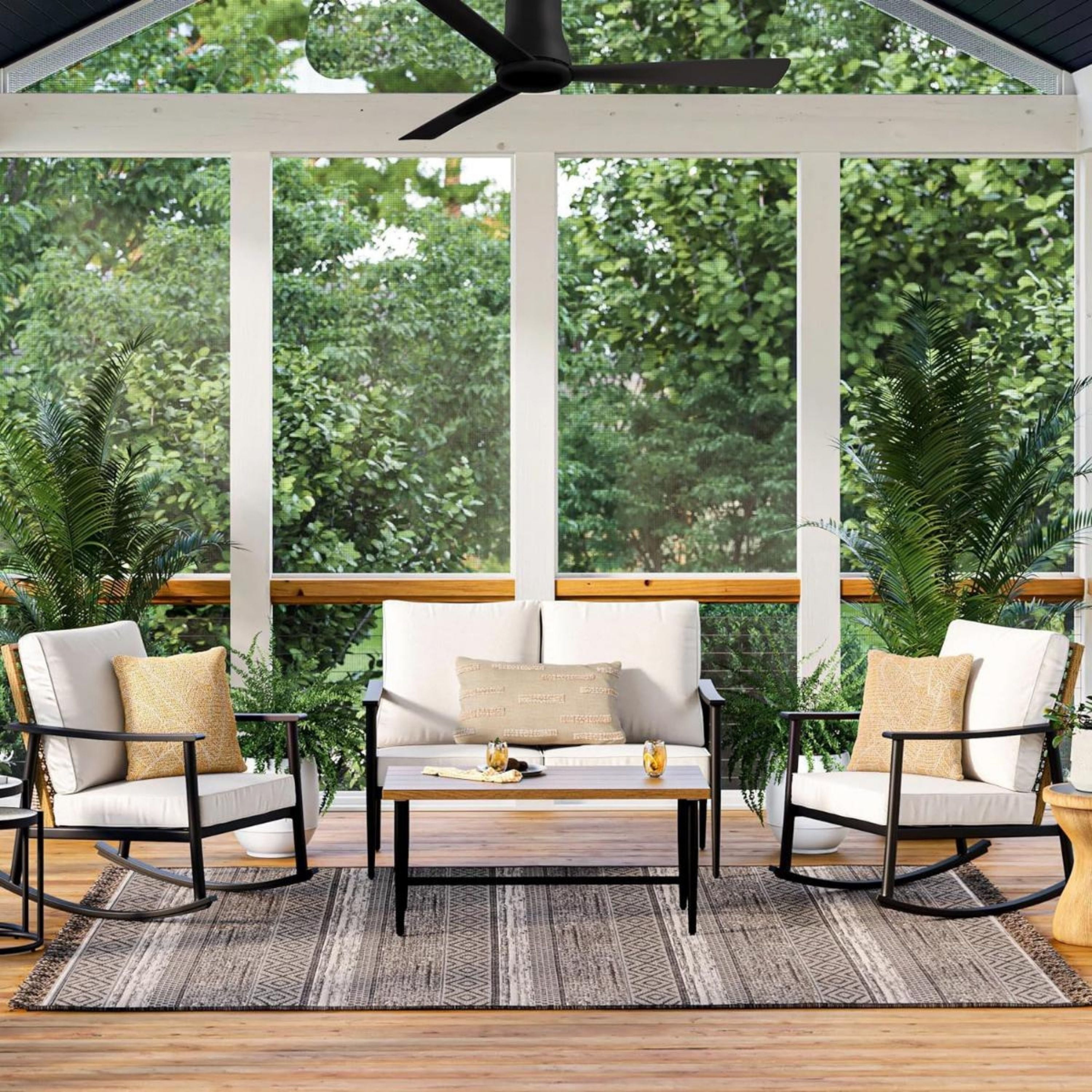 Simple Flush 52" Black Coal Outdoor Ceiling Fan with Remote