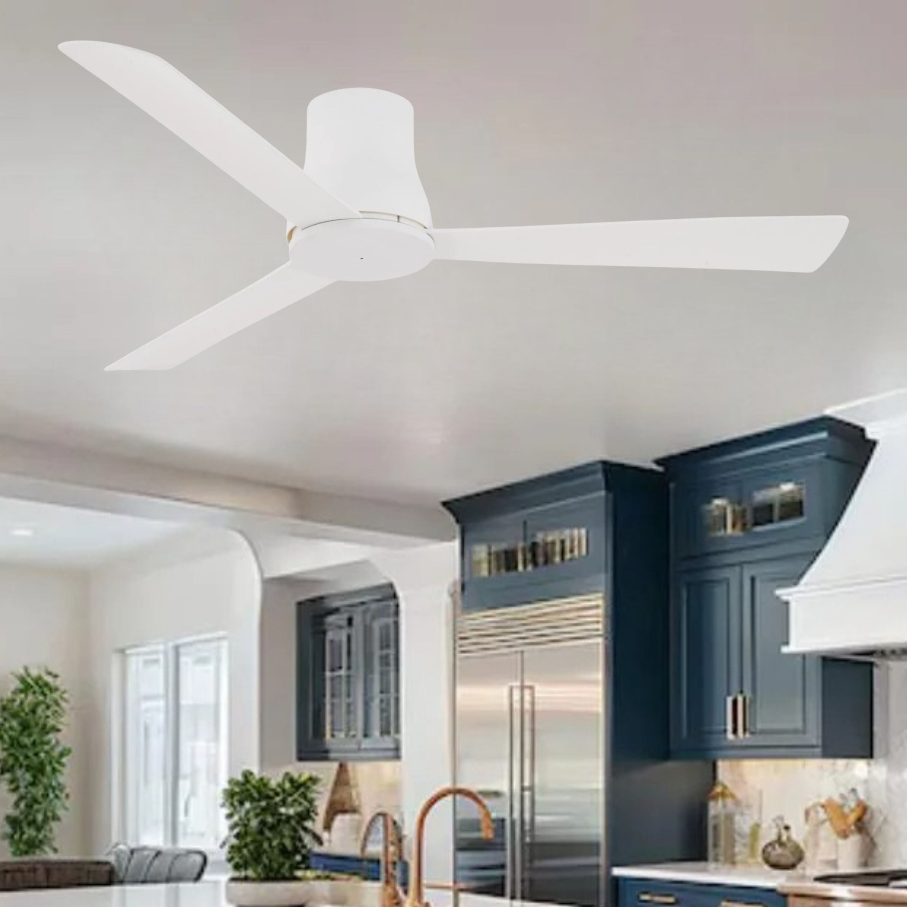 Simple Flush 52" White Outdoor Ceiling Fan with Remote