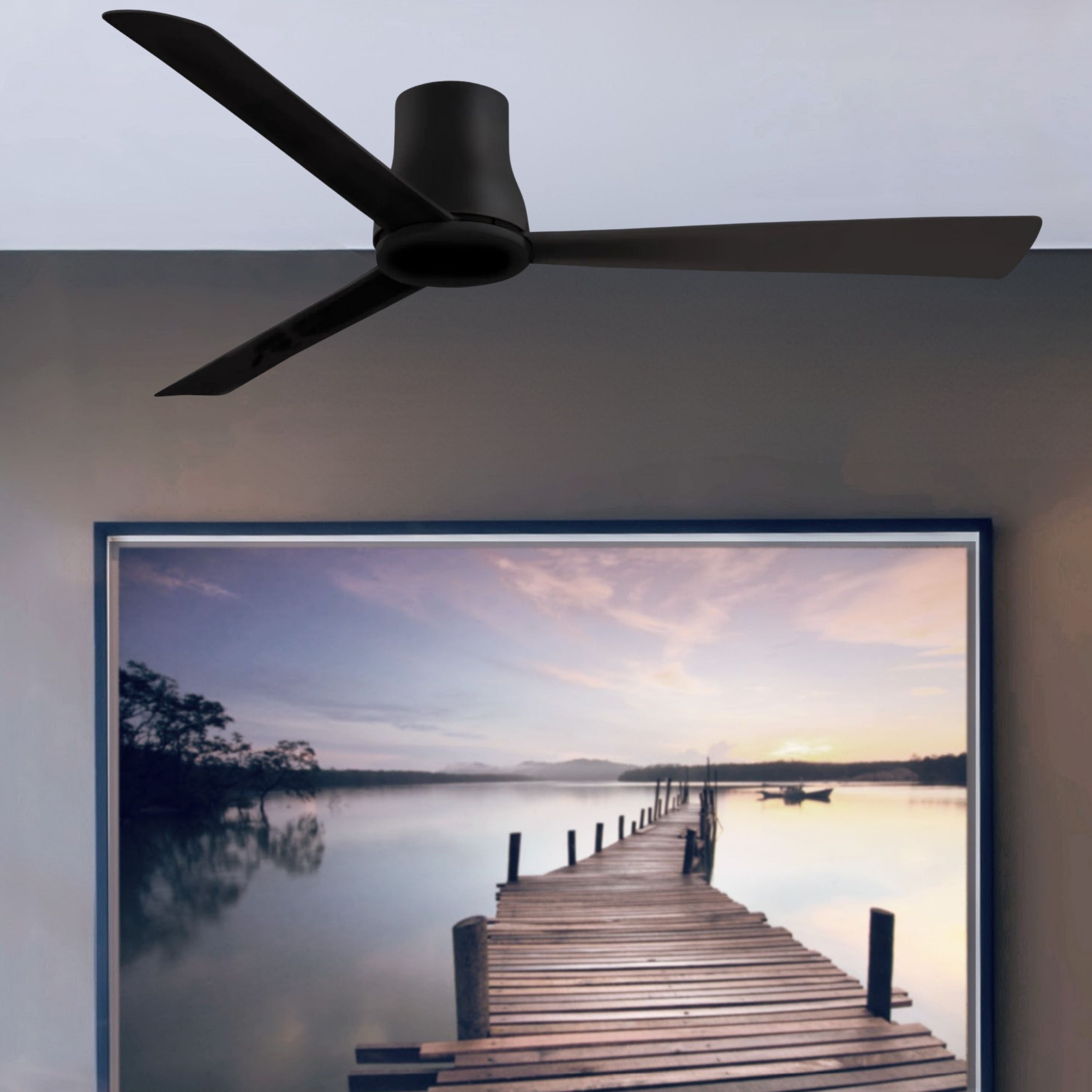 Simple Flush 60" Black Coal Wet Rated Ceiling Fan with Remote