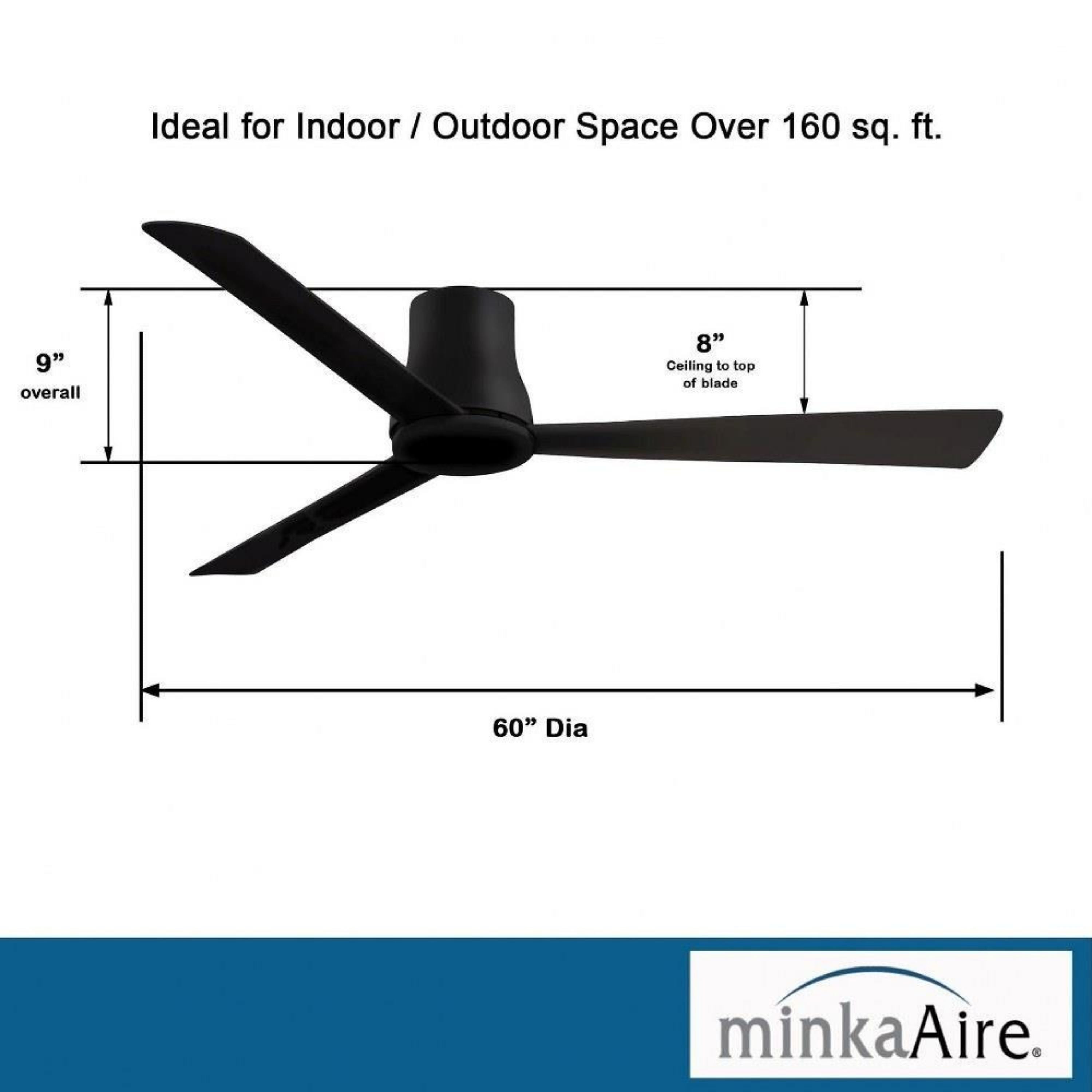 Simple Flush 60" Black Coal Wet Rated Ceiling Fan with Remote