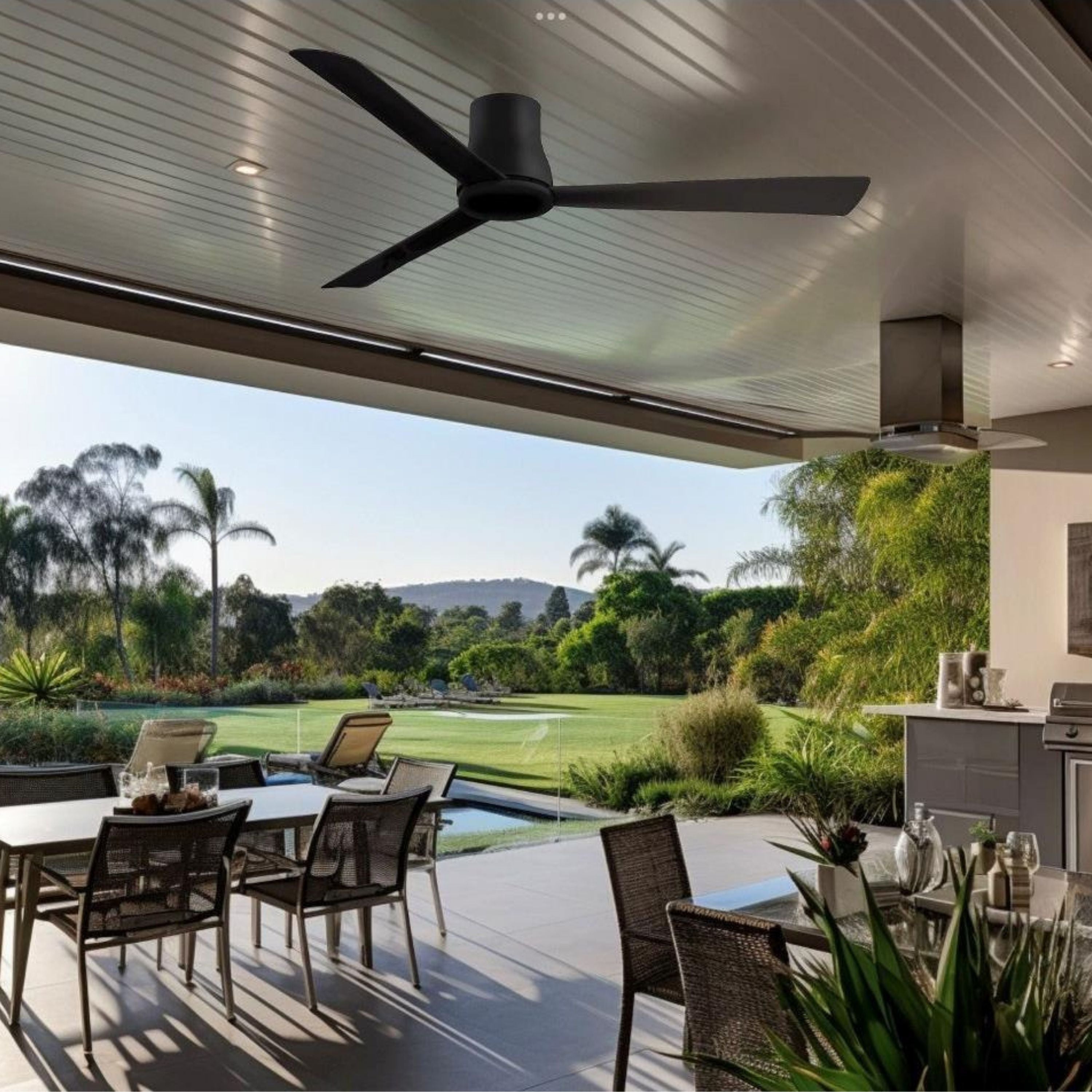 Simple Flush 60" Black Coal Wet Rated Ceiling Fan with Remote