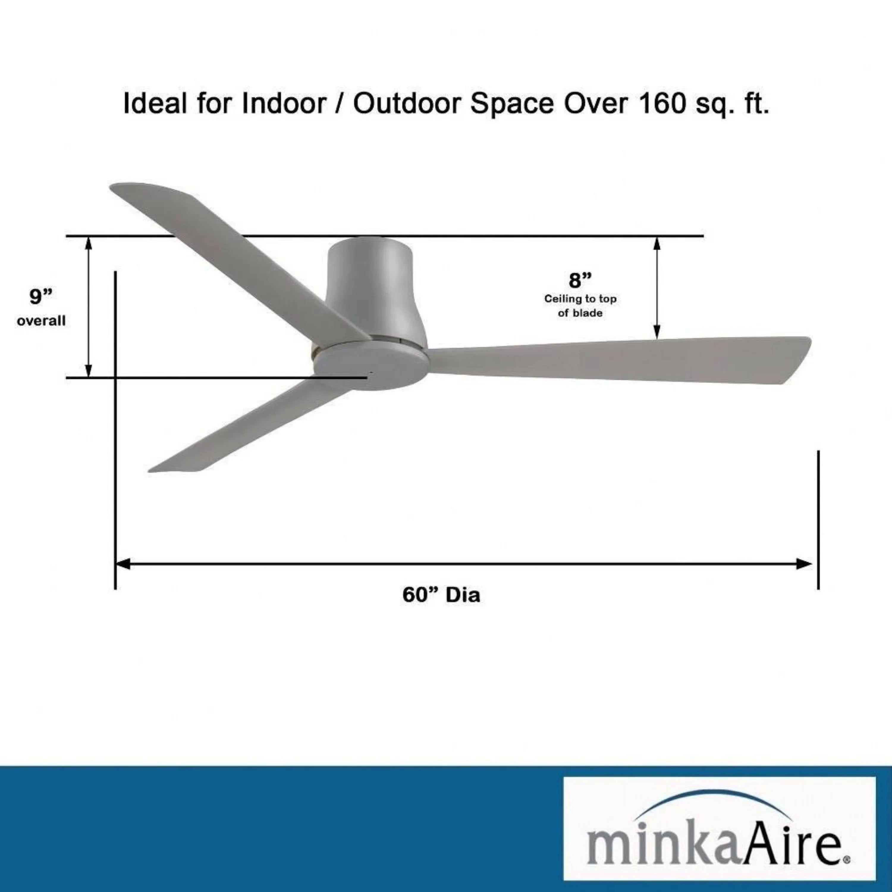 Simple Flush 60" Gray Wet Rated Ceiling Fan with Remote