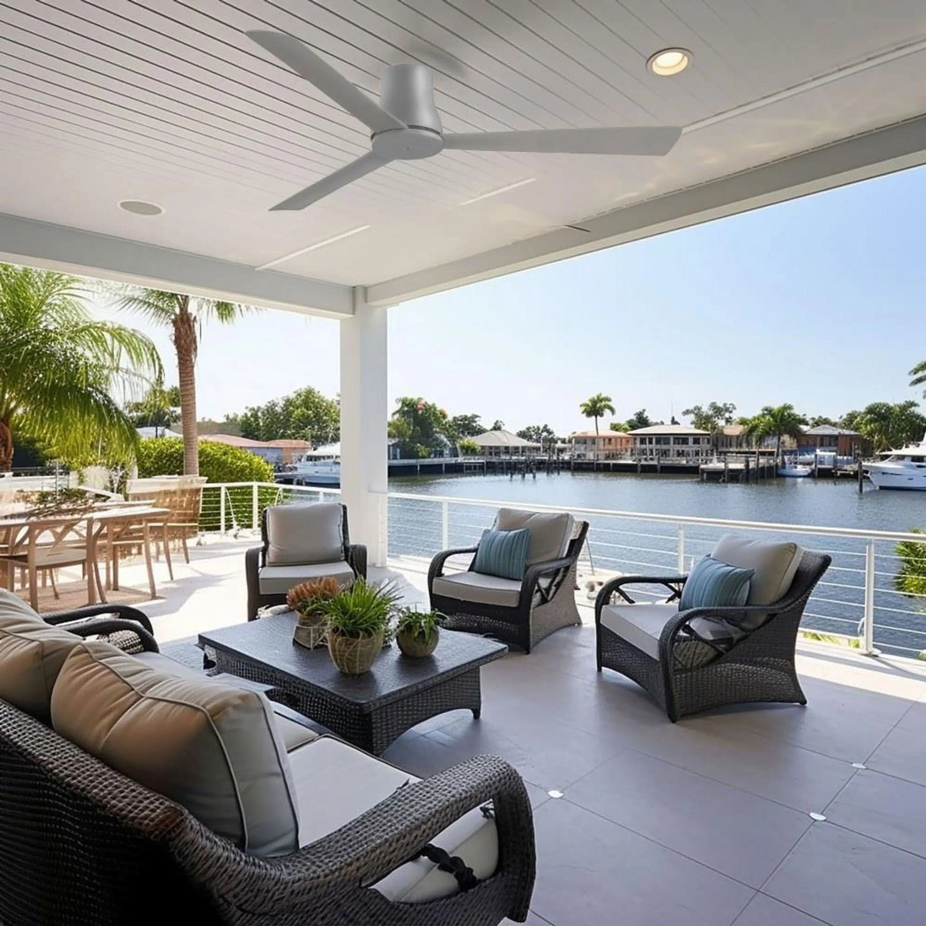 Simple Flush 60" Gray Wet Rated Ceiling Fan with Remote