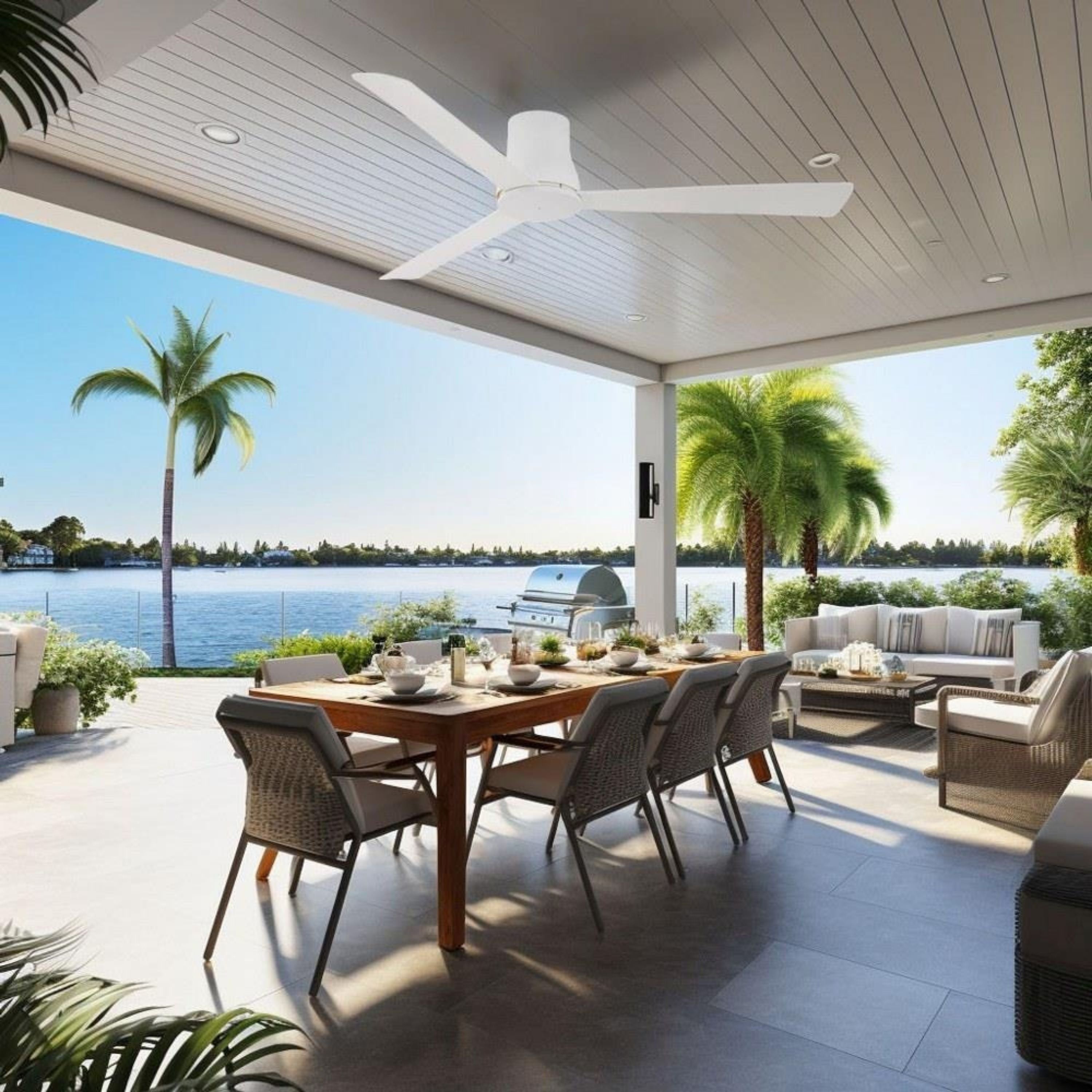 Simple Flush 60" White Wet Rated Ceiling Fan with Remote