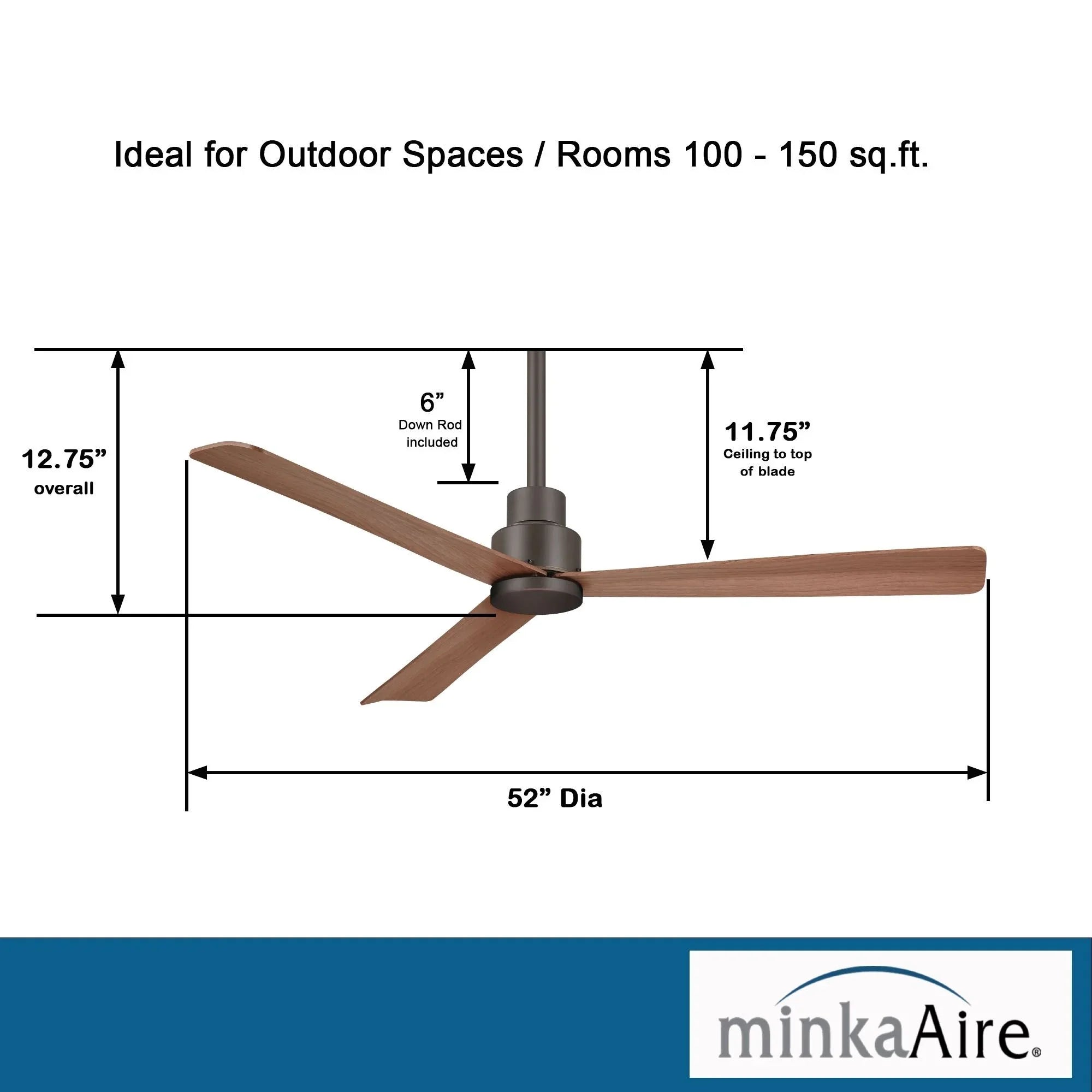 Simple 52" Bronze Wet Rated Ceiling Fan with Remote