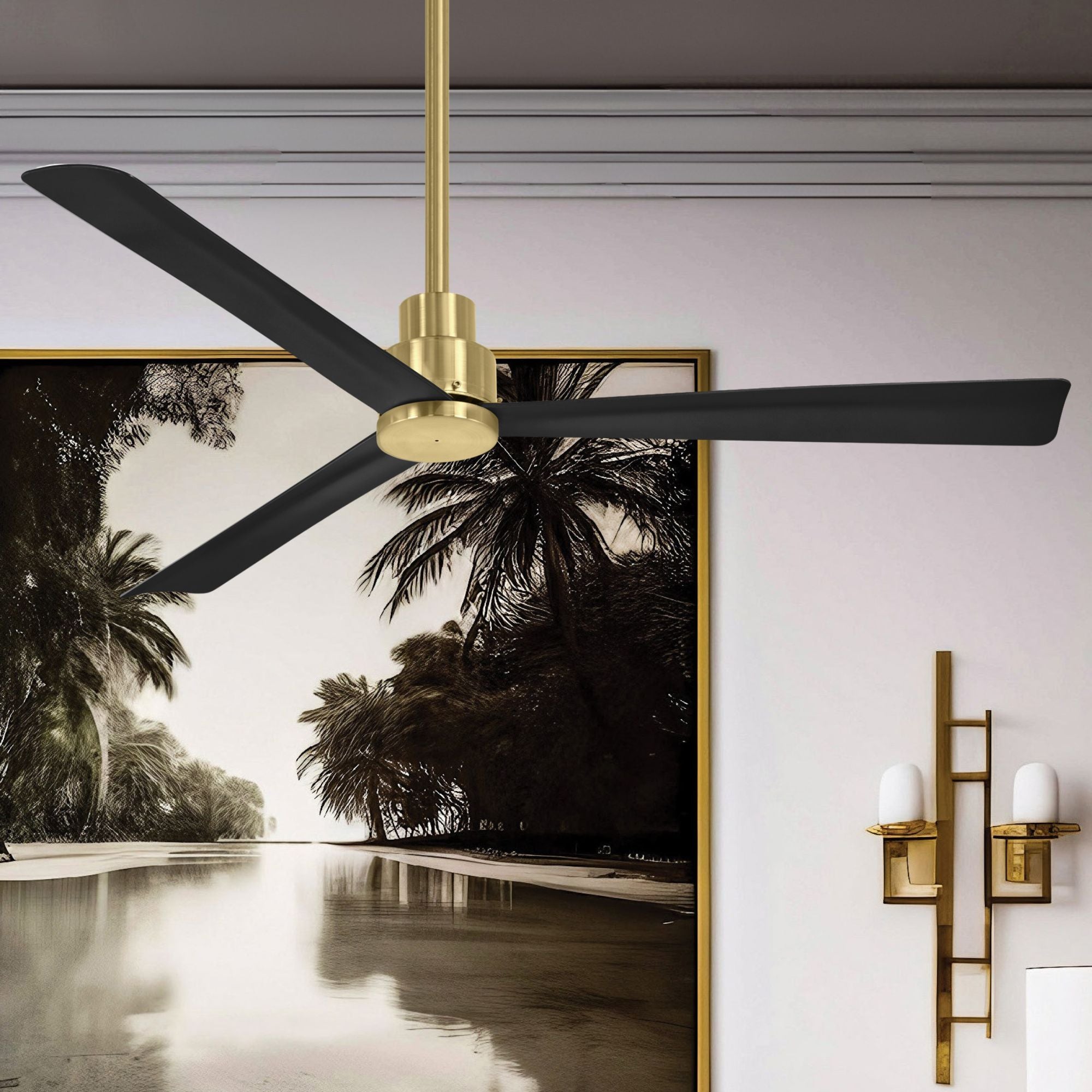 Simple 52" Brass & Black Coal Wet Rated Ceiling Fan with Remote - Bees Lighting