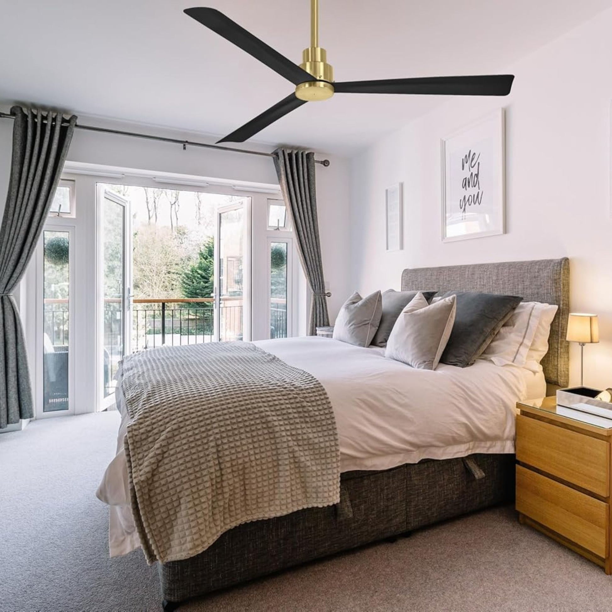Simple 52" Brass & Black Coal Wet Rated Ceiling Fan with Remote - Bees Lighting