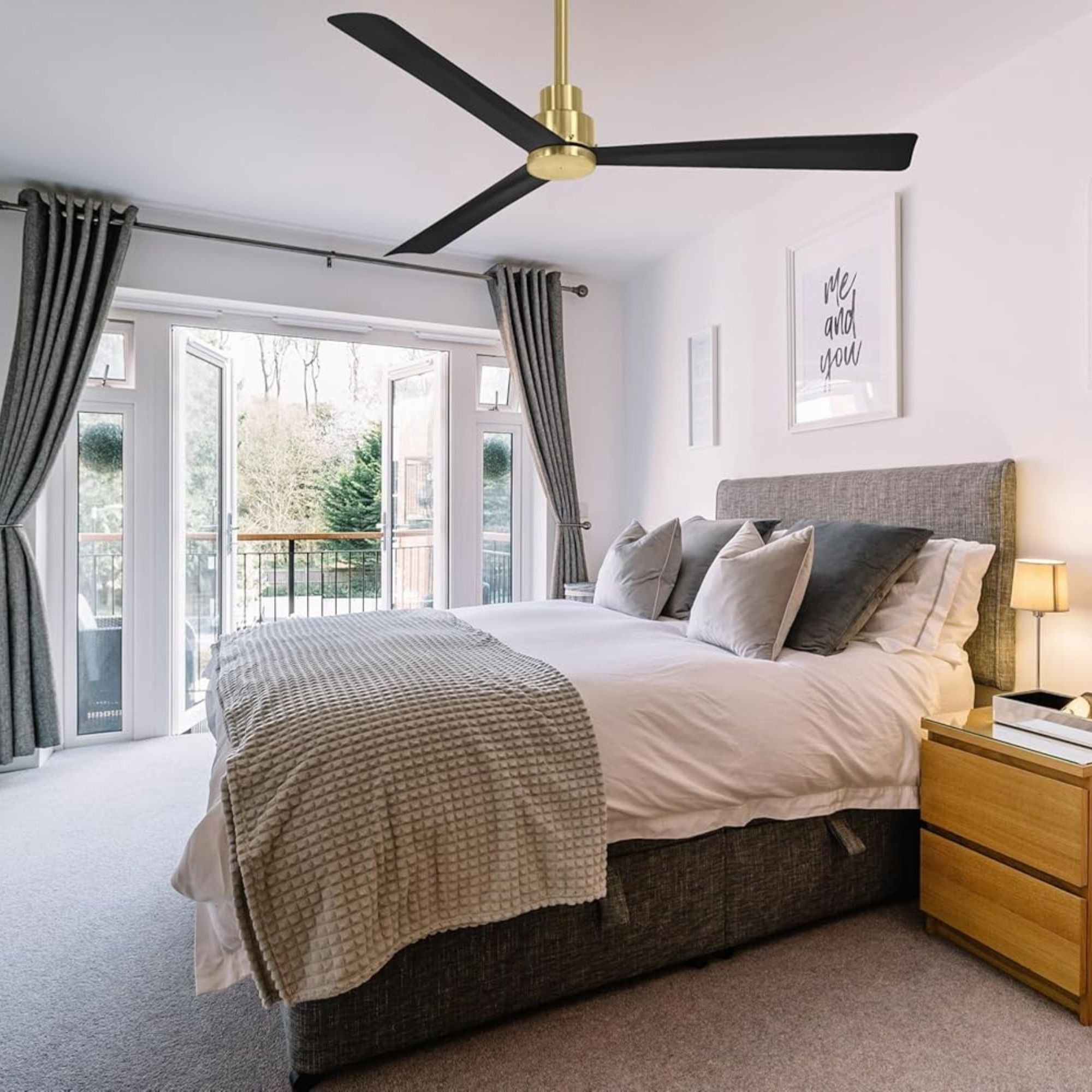 Simple 52" Brass & Black Coal Wet Rated Ceiling Fan with Remote - Bees Lighting